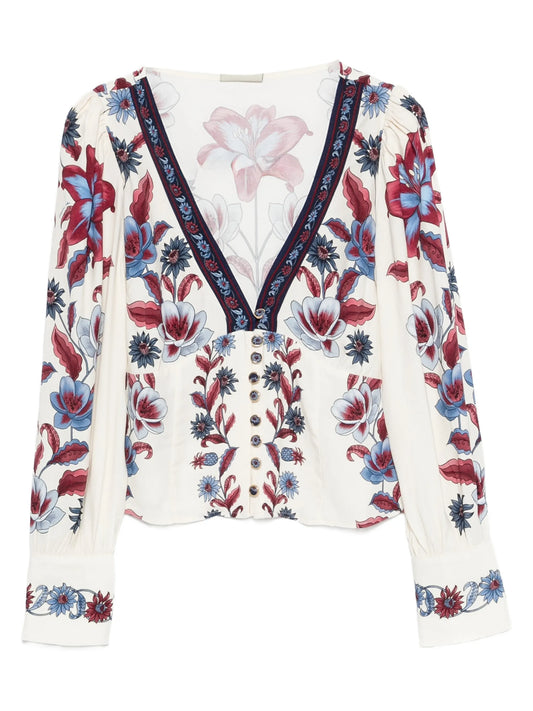 floral-print V-neck blouse