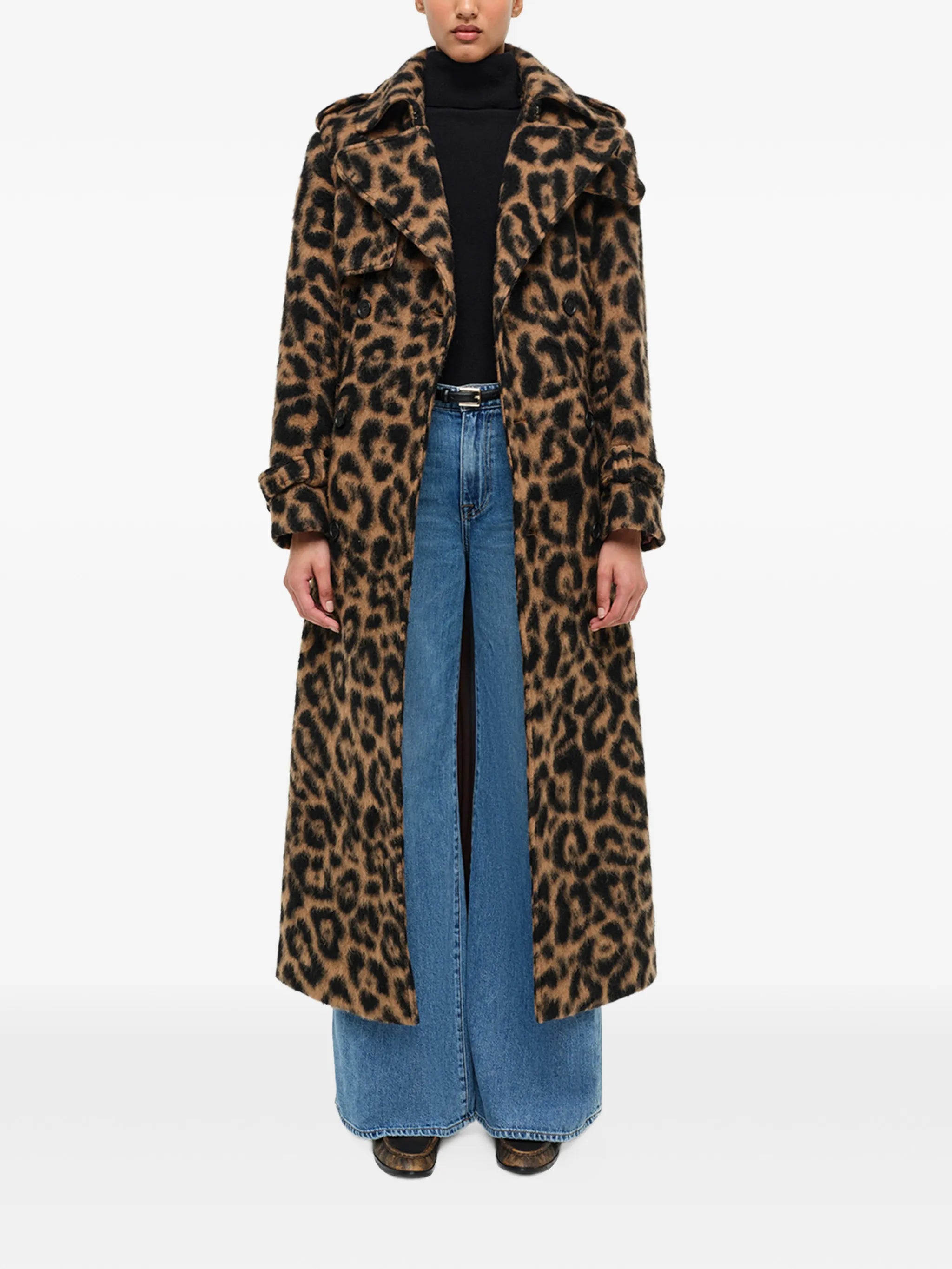 Rumi belted leopard coat