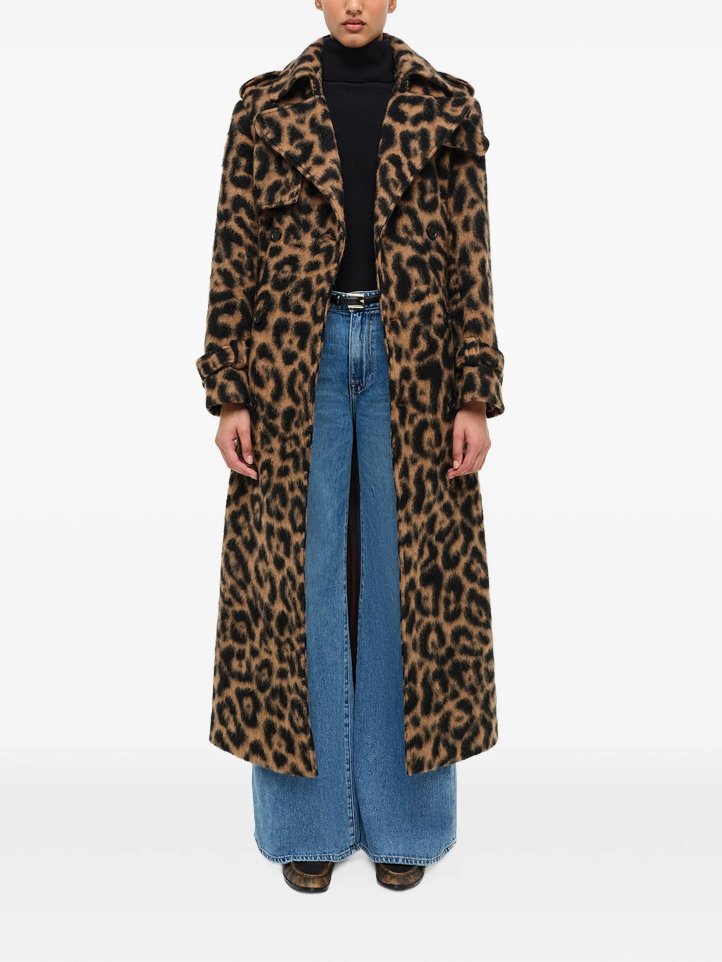 Rumi belted leopard coat