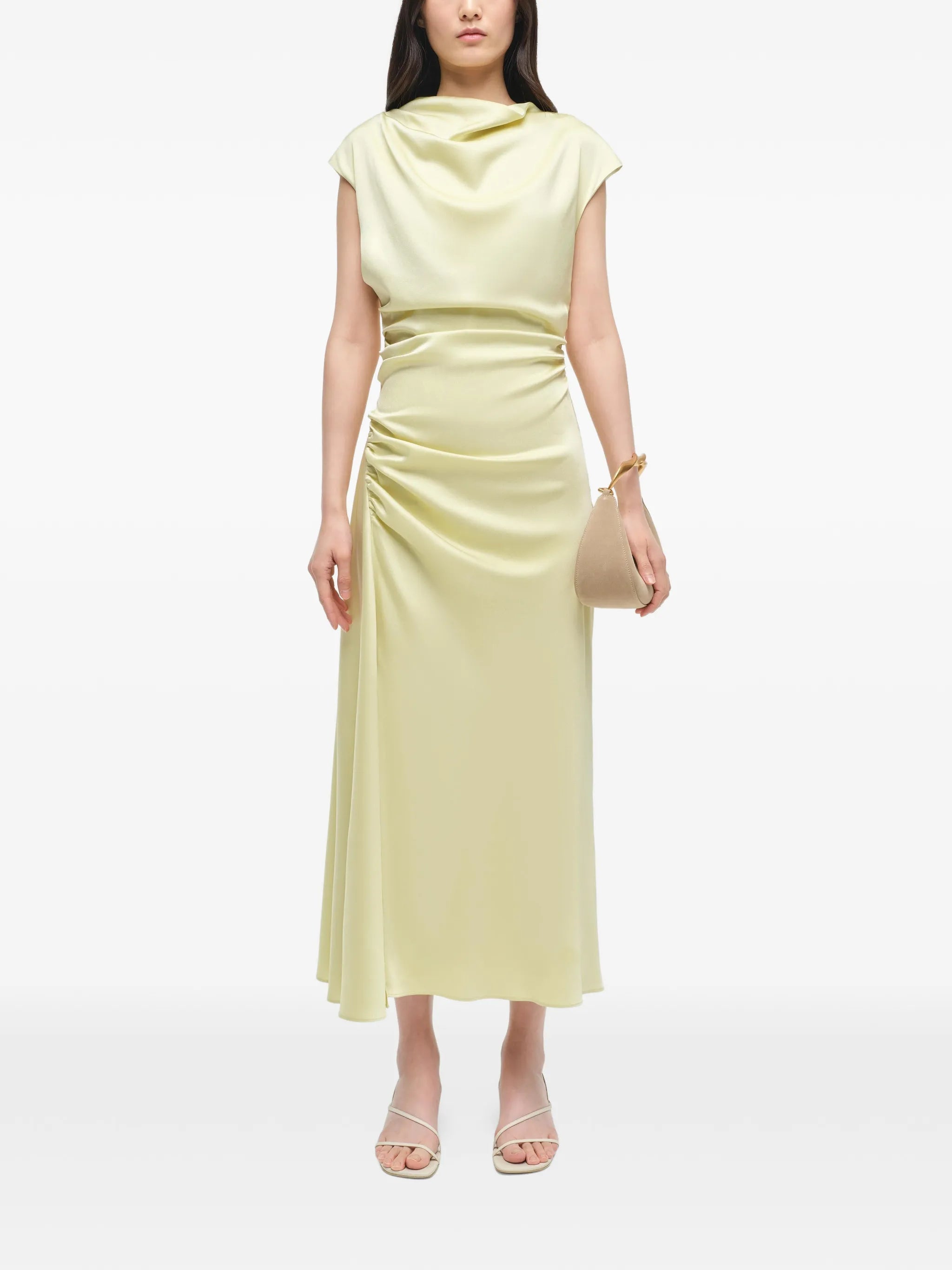 Burke draped gathered satin midi dress