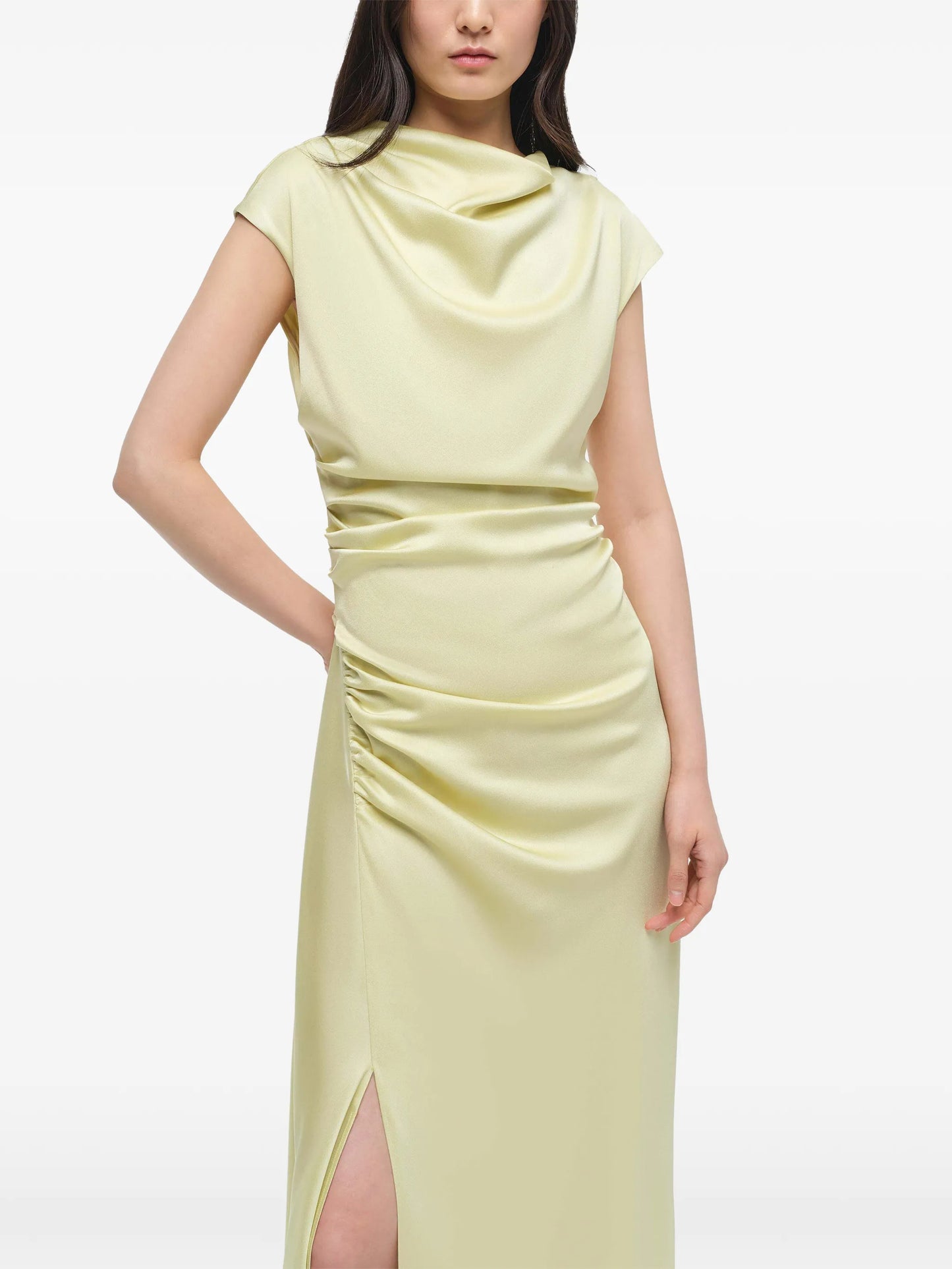 Burke draped gathered satin midi dress