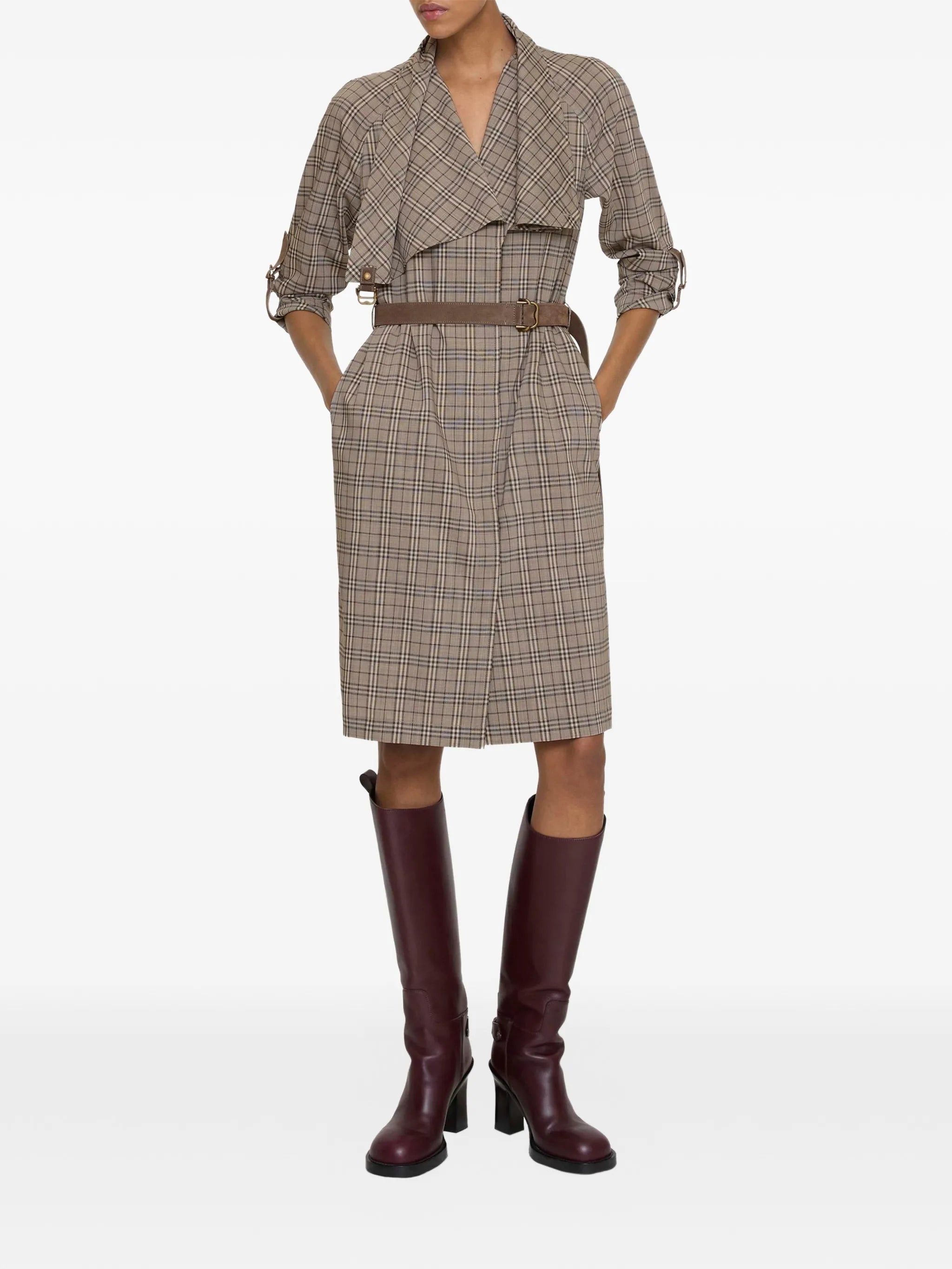 scarf-collar checked mini dress