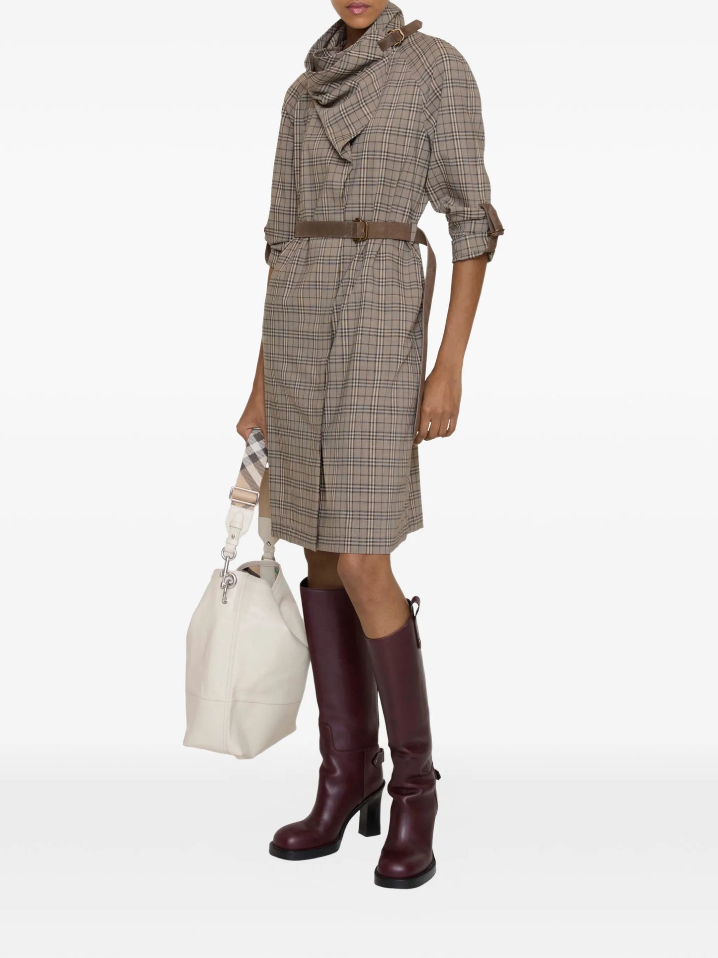scarf-collar checked mini dress