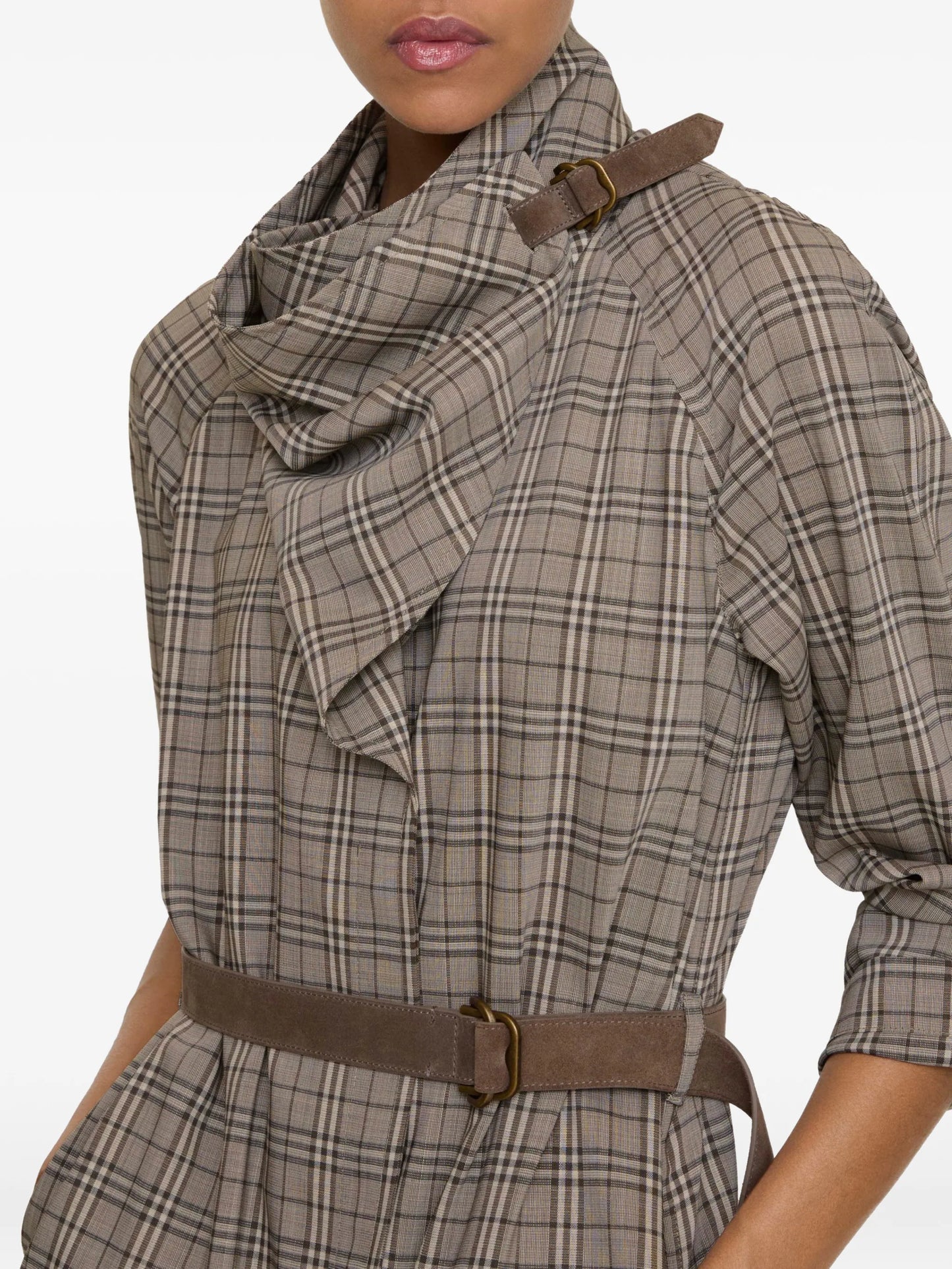 scarf-collar checked mini dress