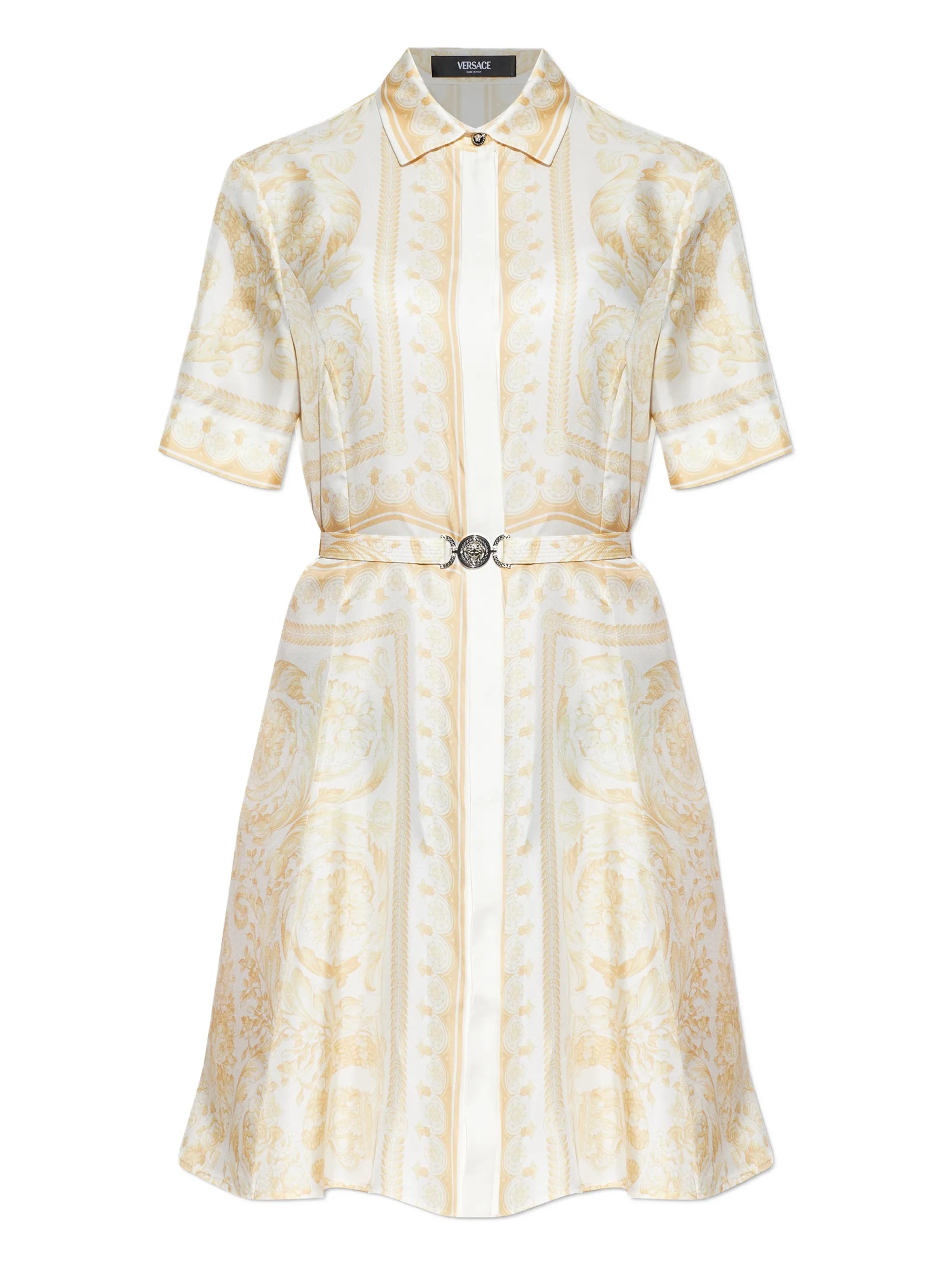 belted print mini dress