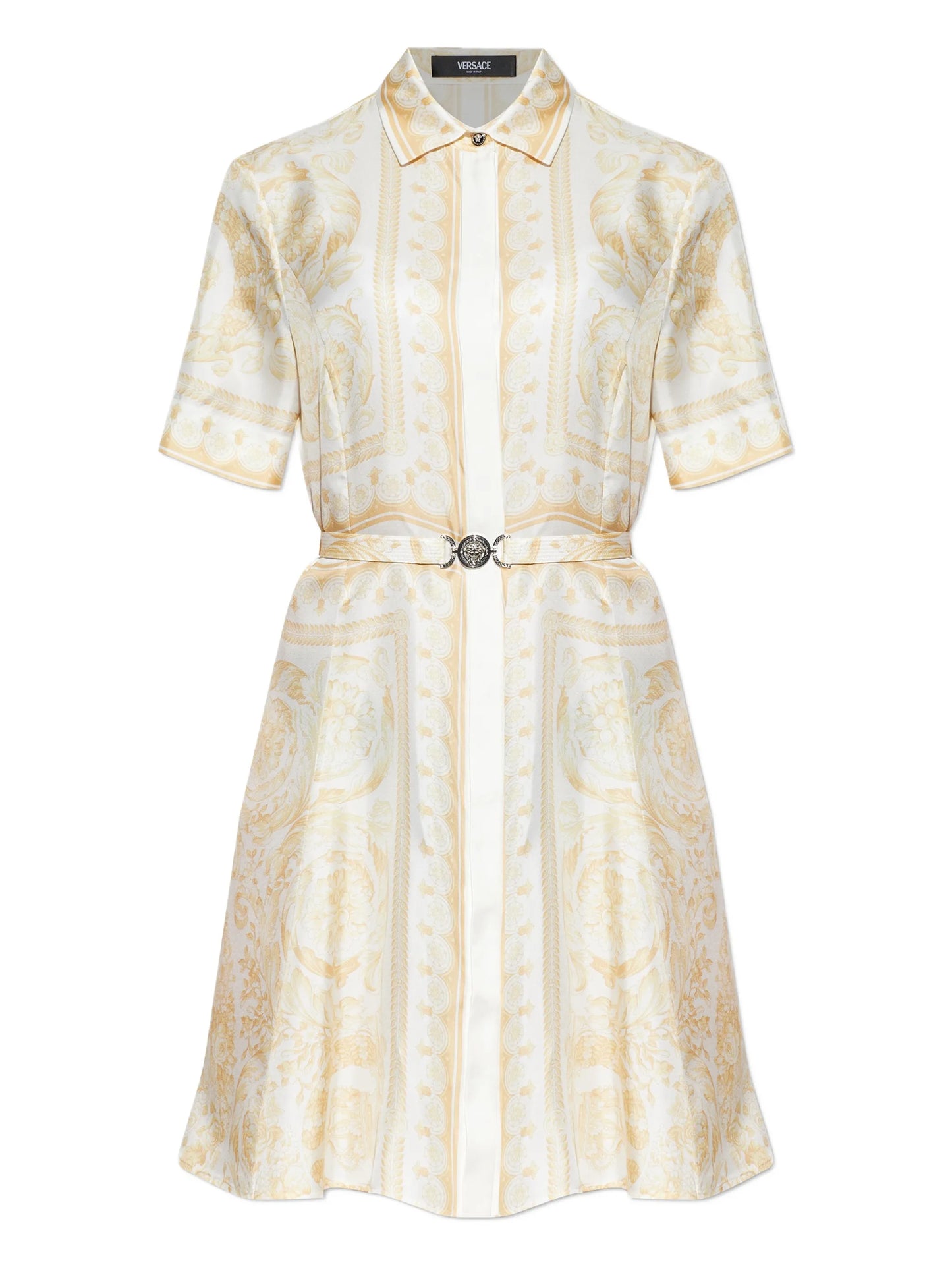 belted print mini dress