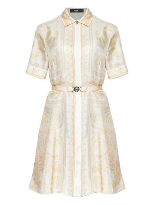 belted print mini dress