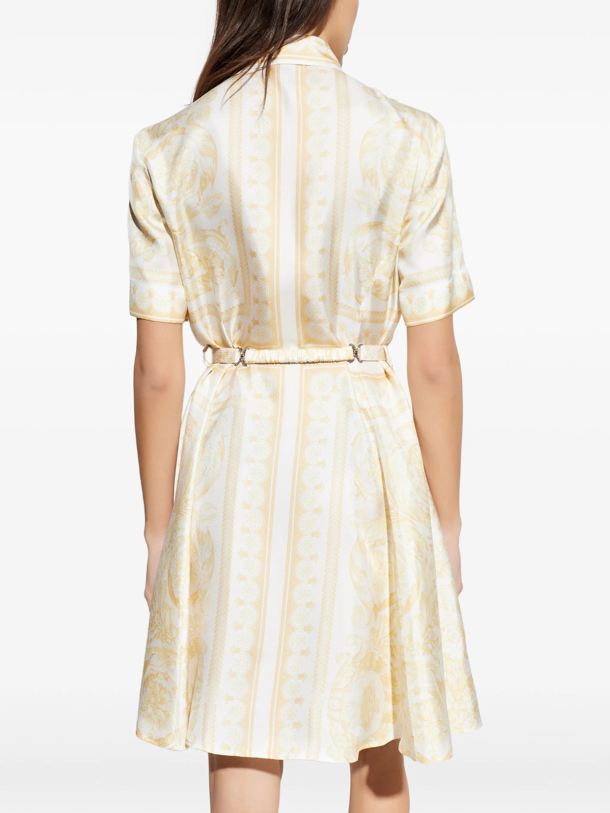 belted print mini dress