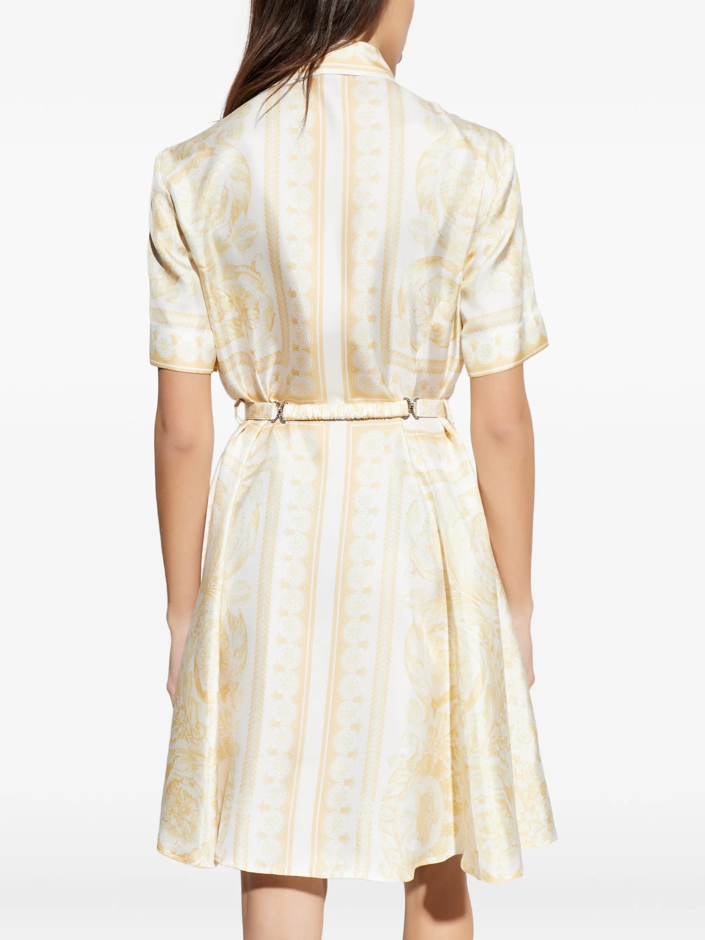belted print mini dress