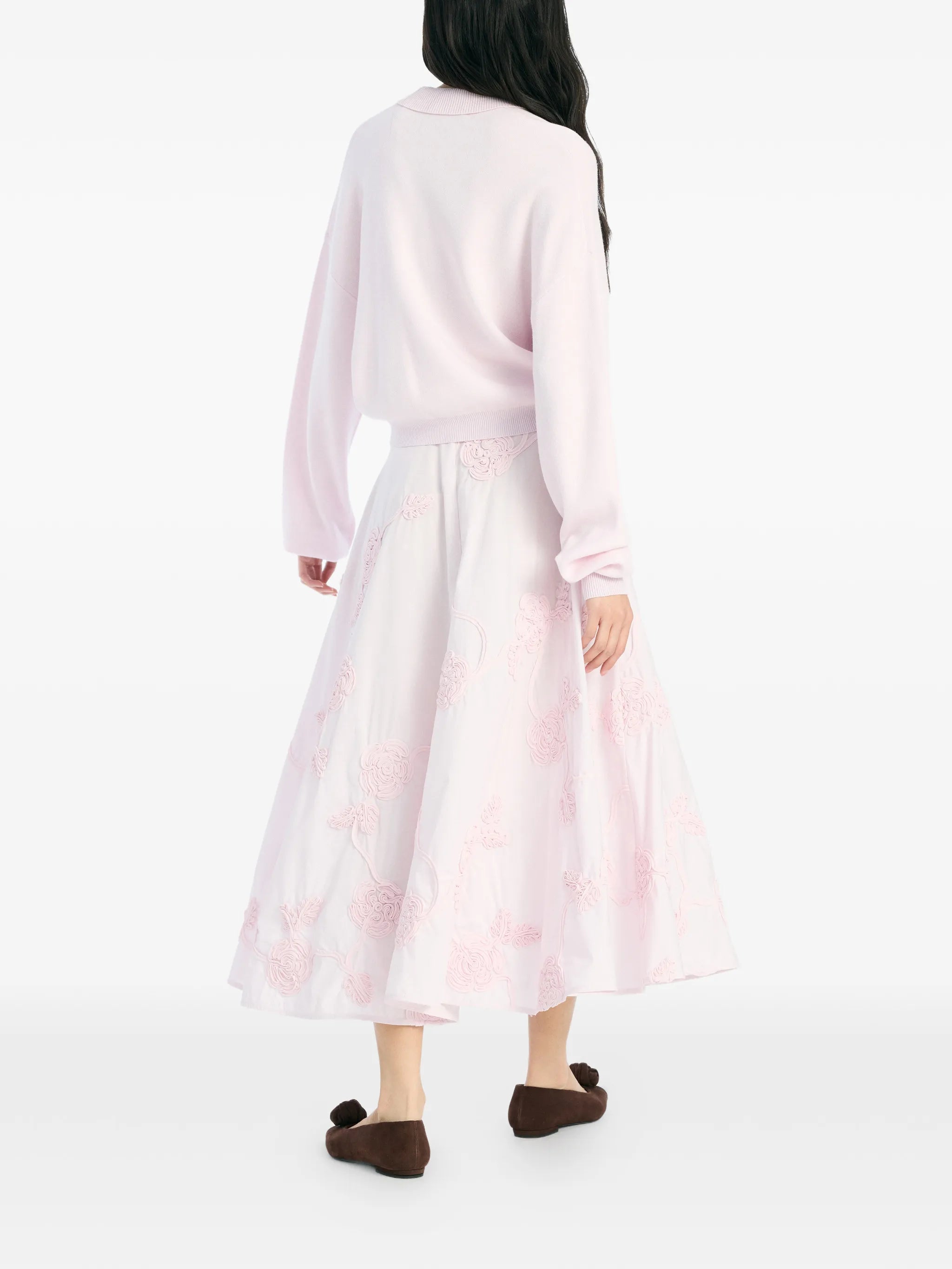 floral-embroidered midi skirt