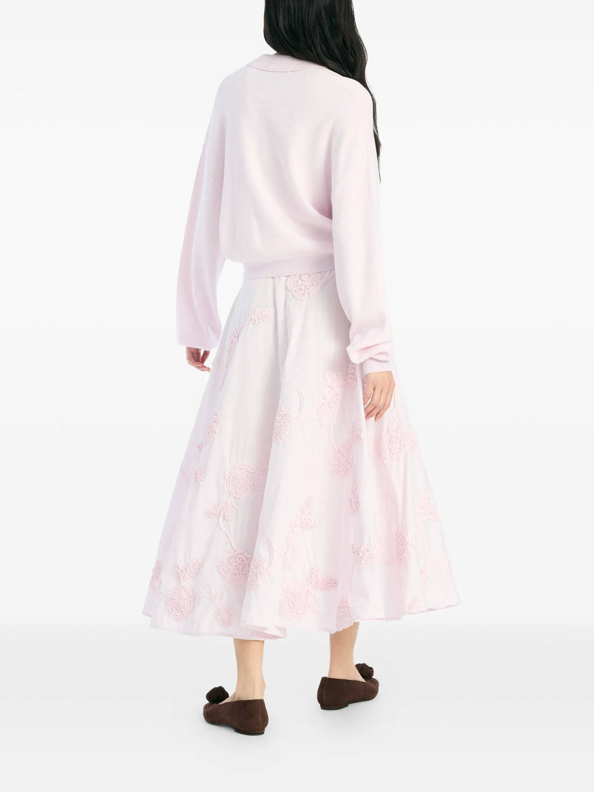 floral-embroidered midi skirt