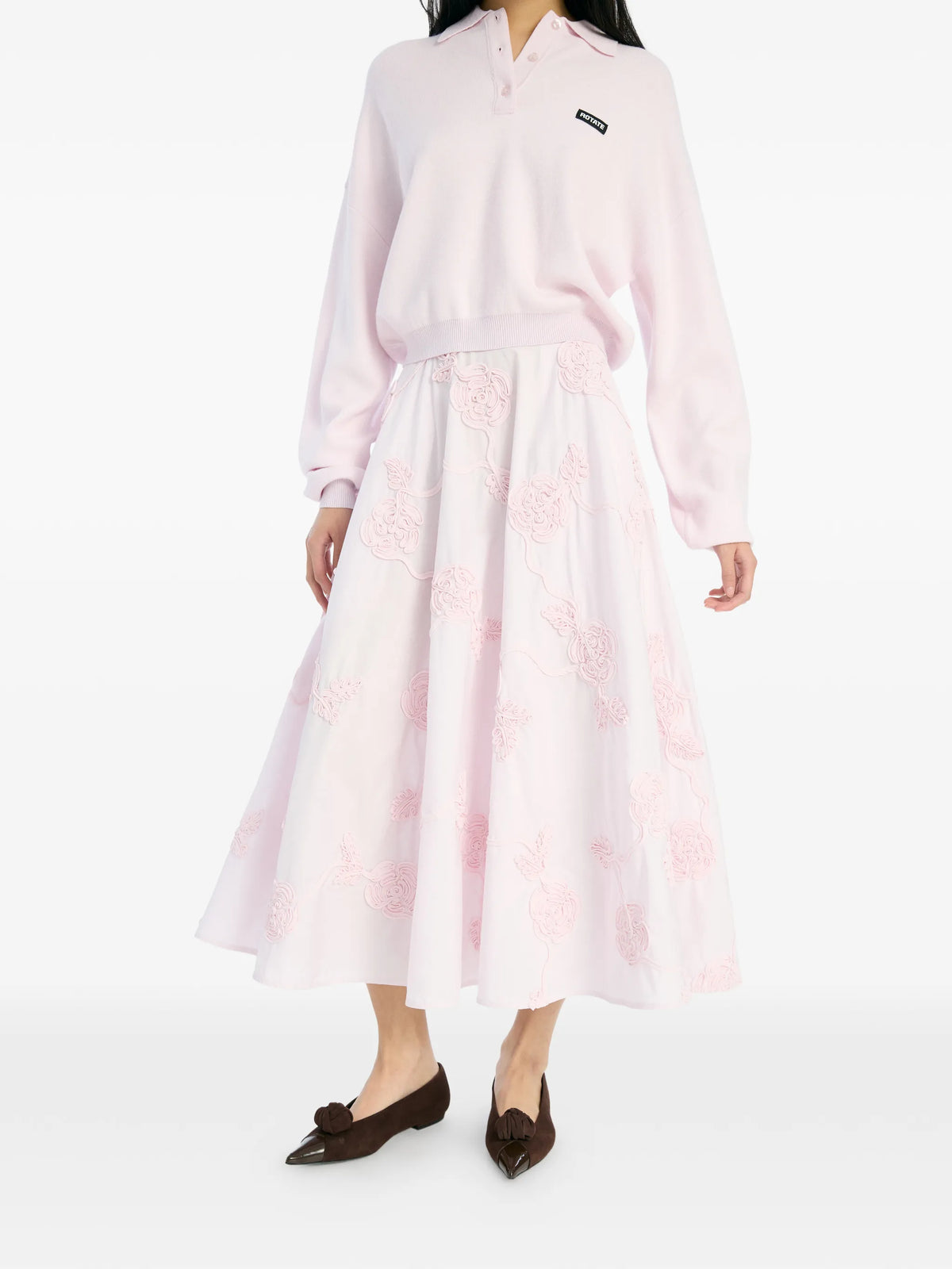 floral-embroidered midi skirt