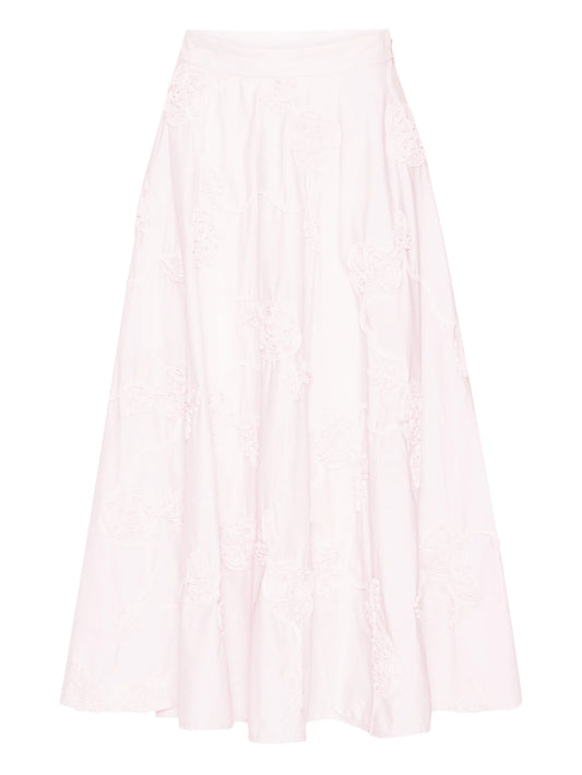 floral-embroidered midi skirt