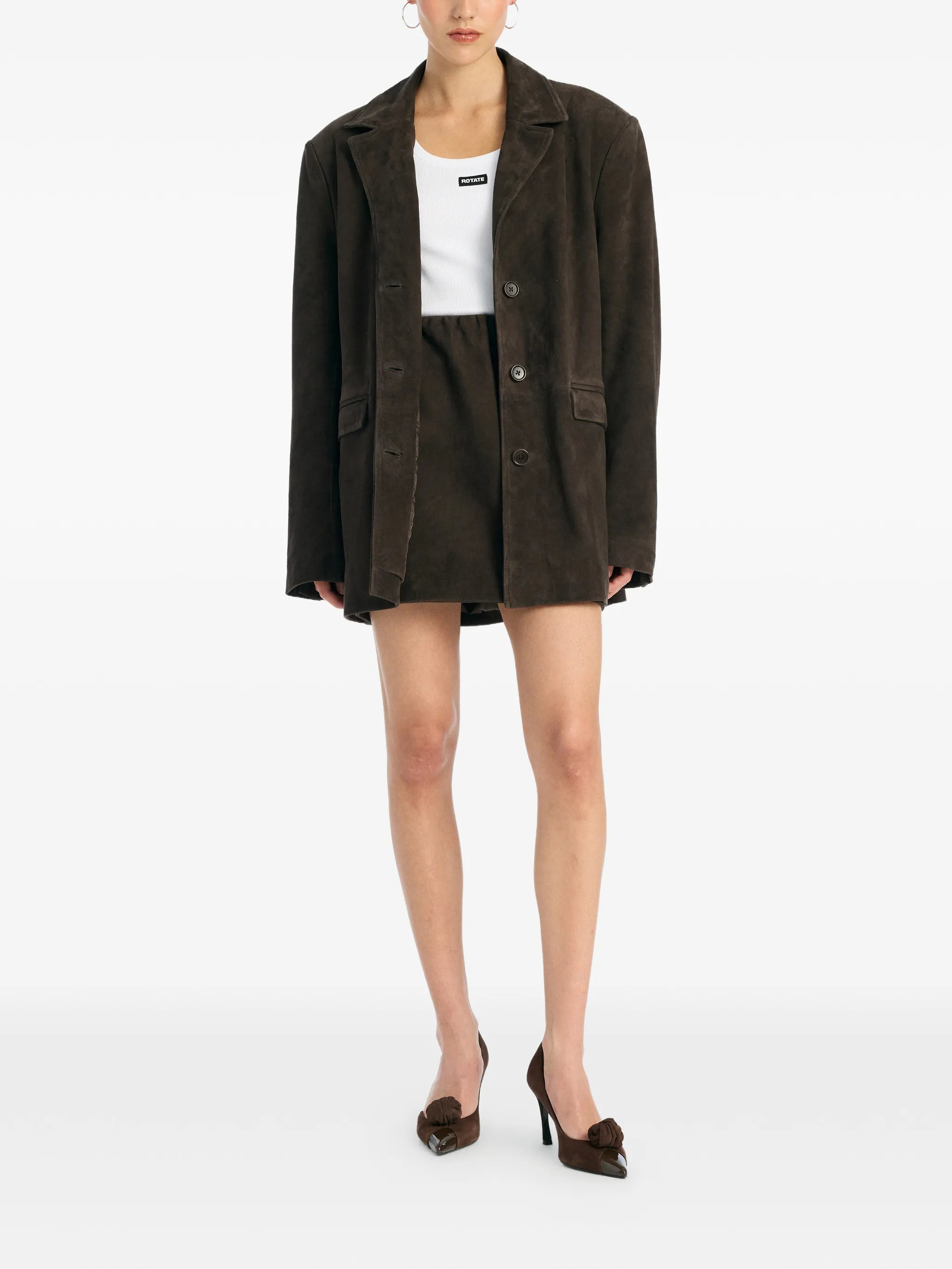 oversized suede blazer in chocolate brown
