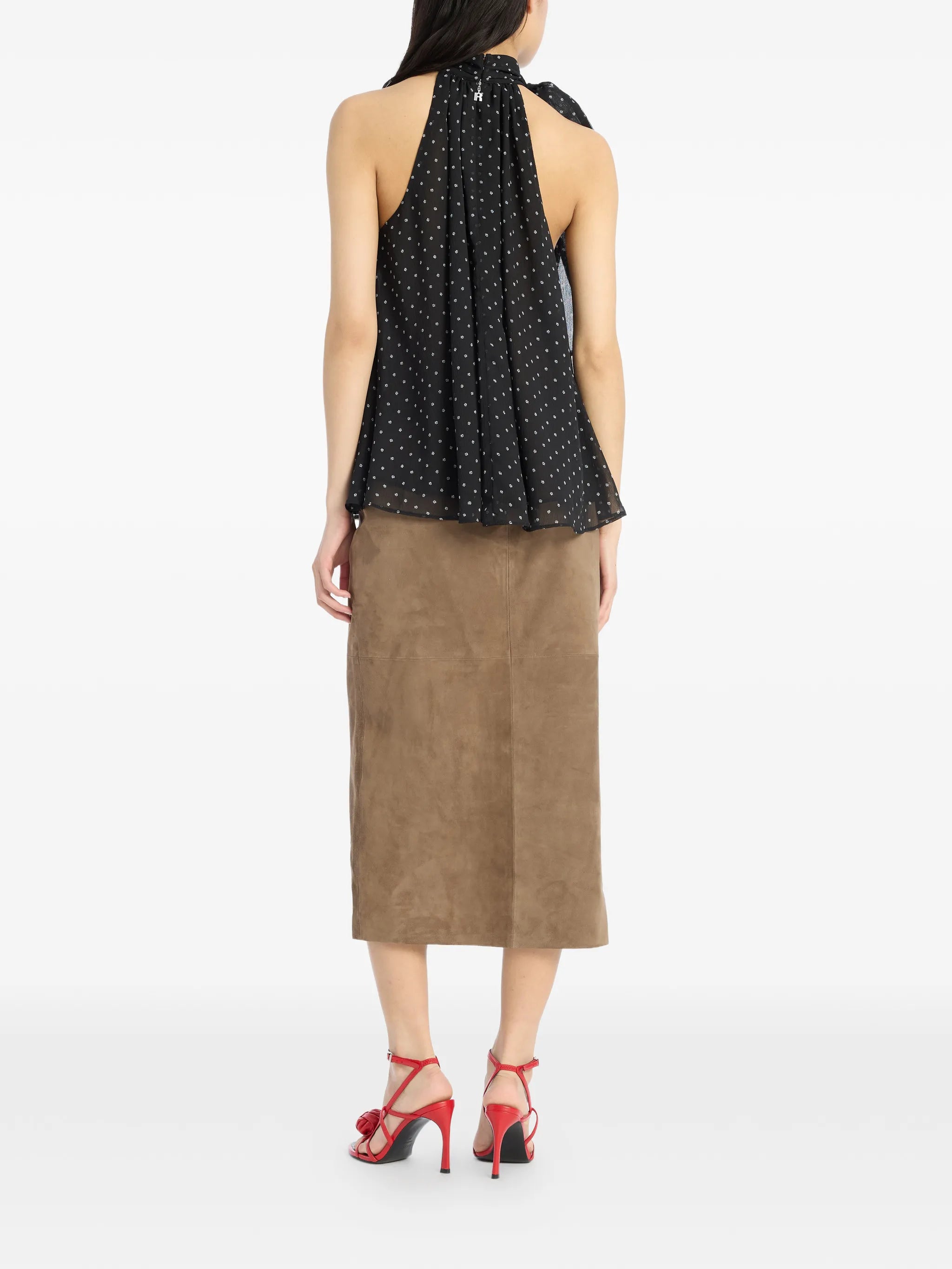 suede midi pencil skirt in brown