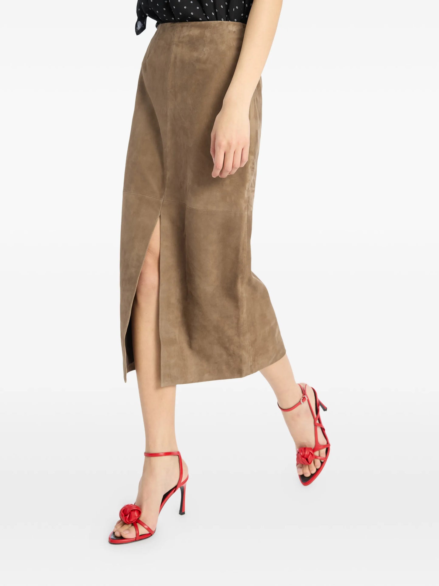 slit suede midi skirt
