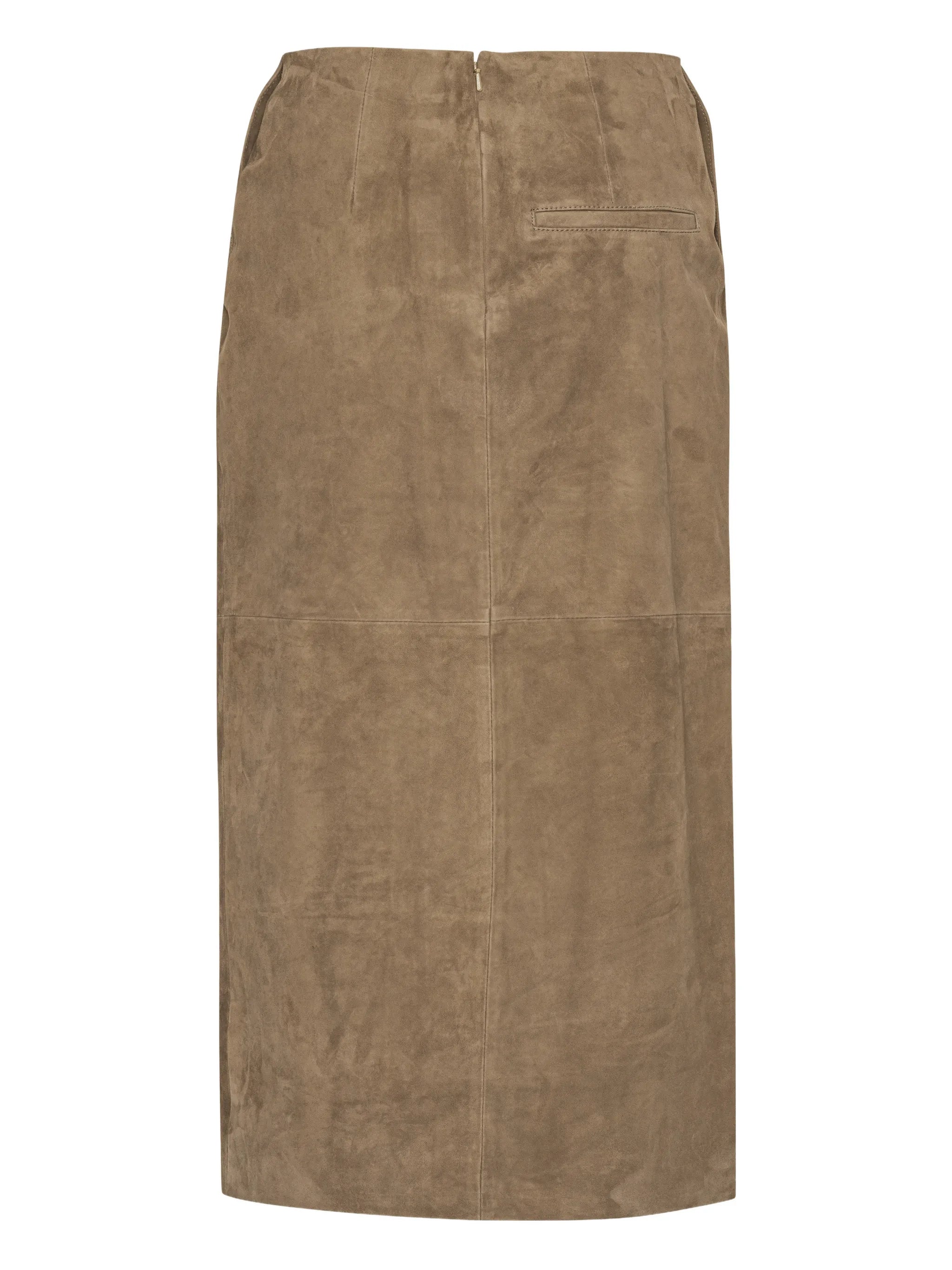suede midi pencil skirt in brown