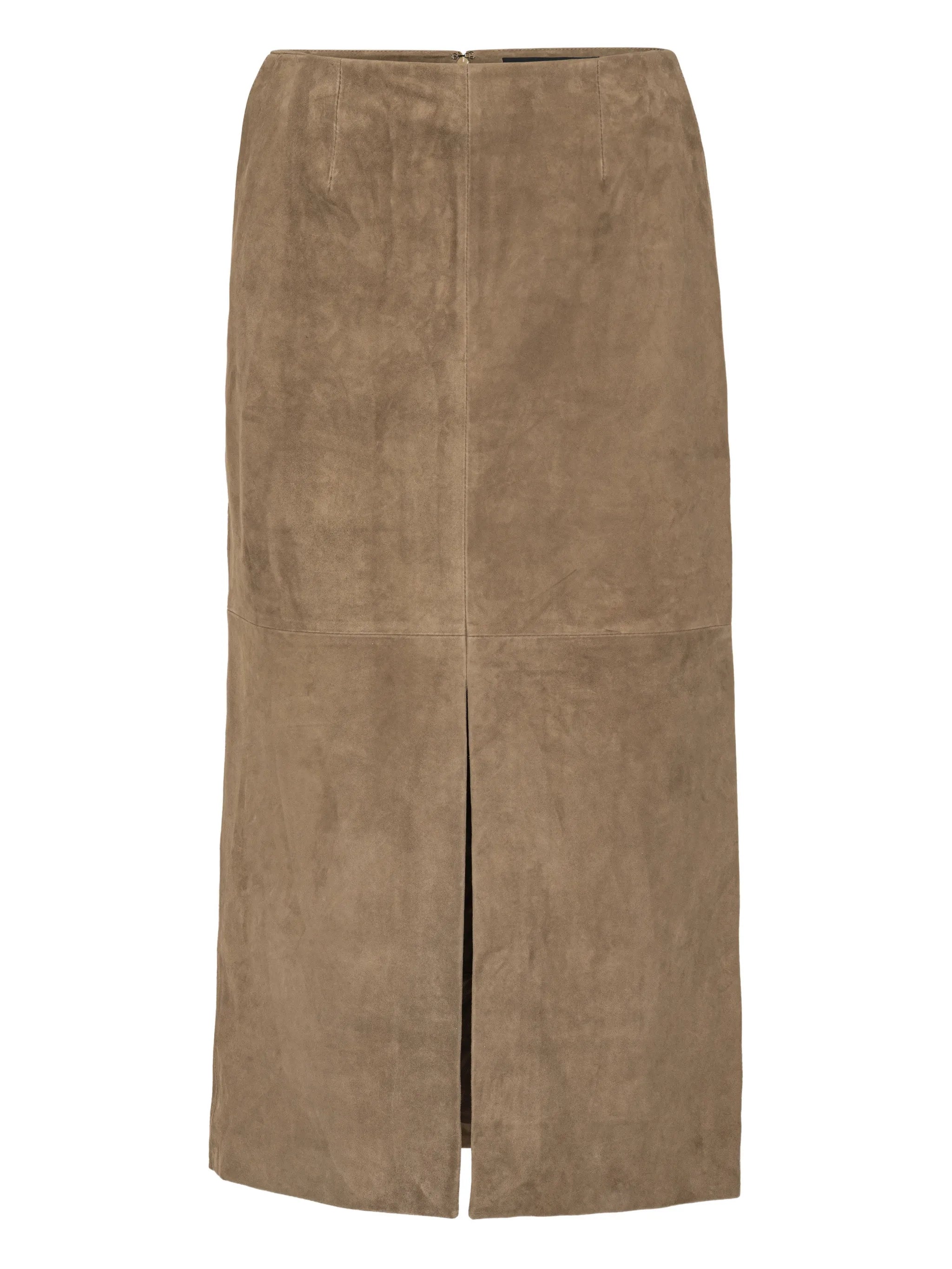 suede midi pencil skirt in brown
