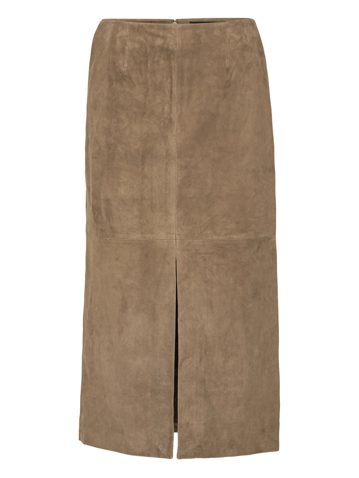 suede midi pencil skirt in brown