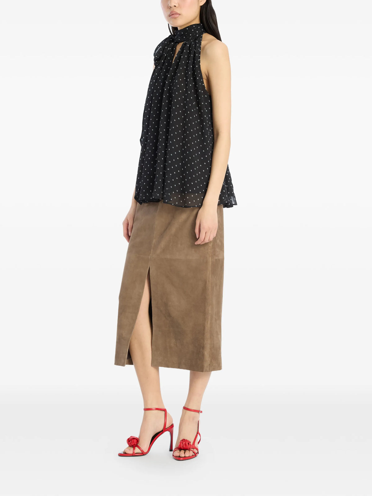 suede midi pencil skirt in brown