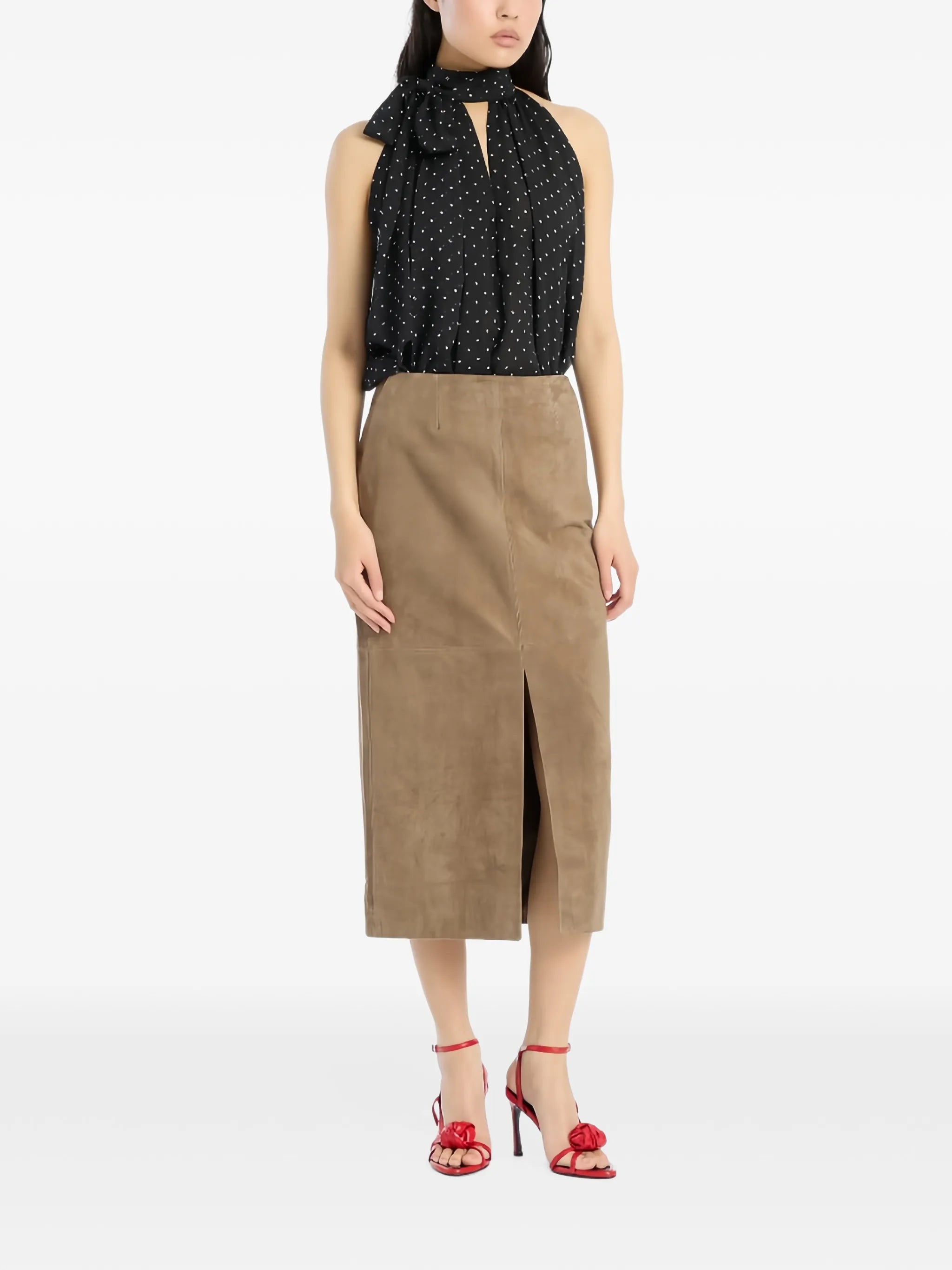 suede midi pencil skirt
