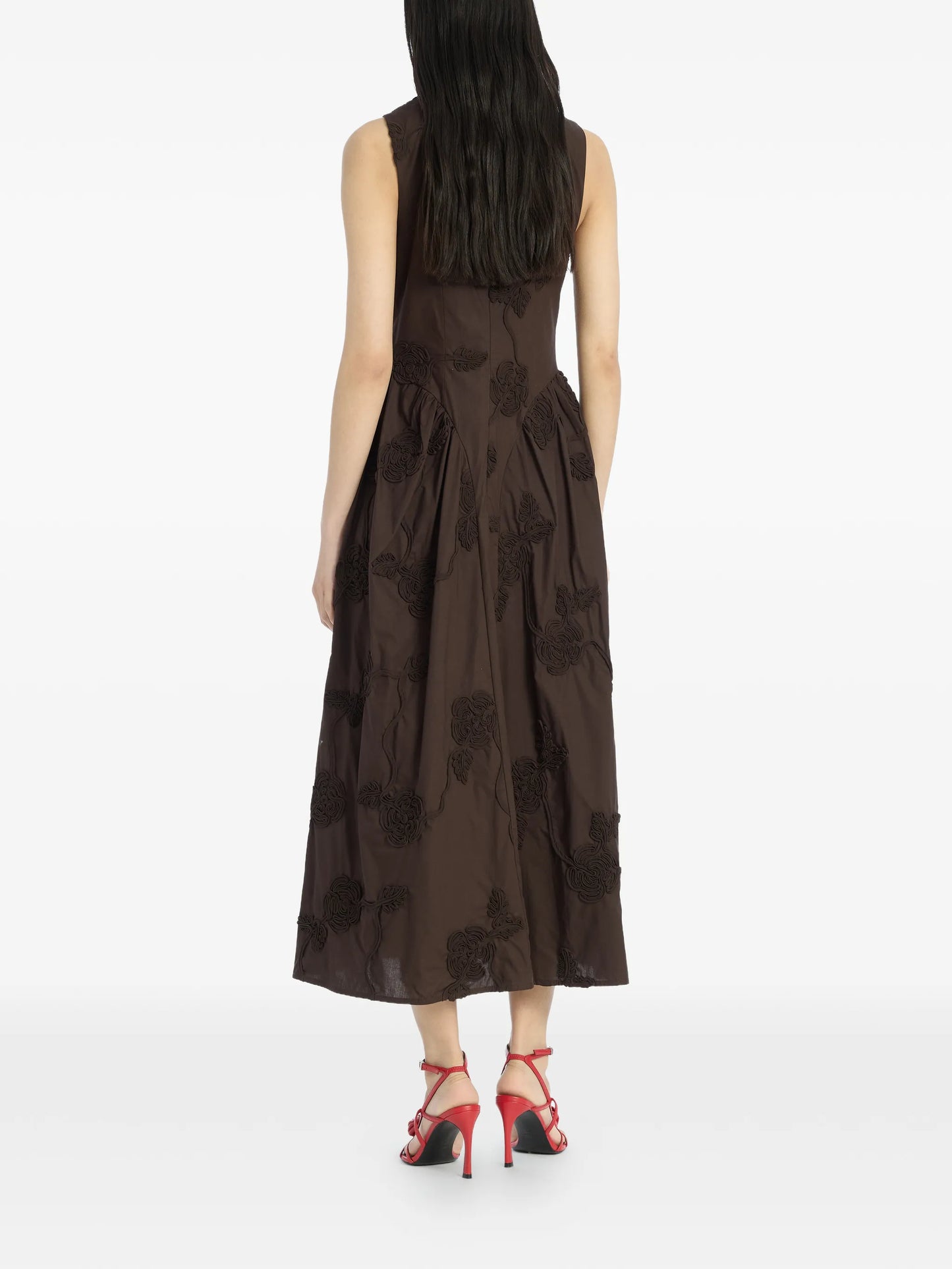 flower-detail midi dress