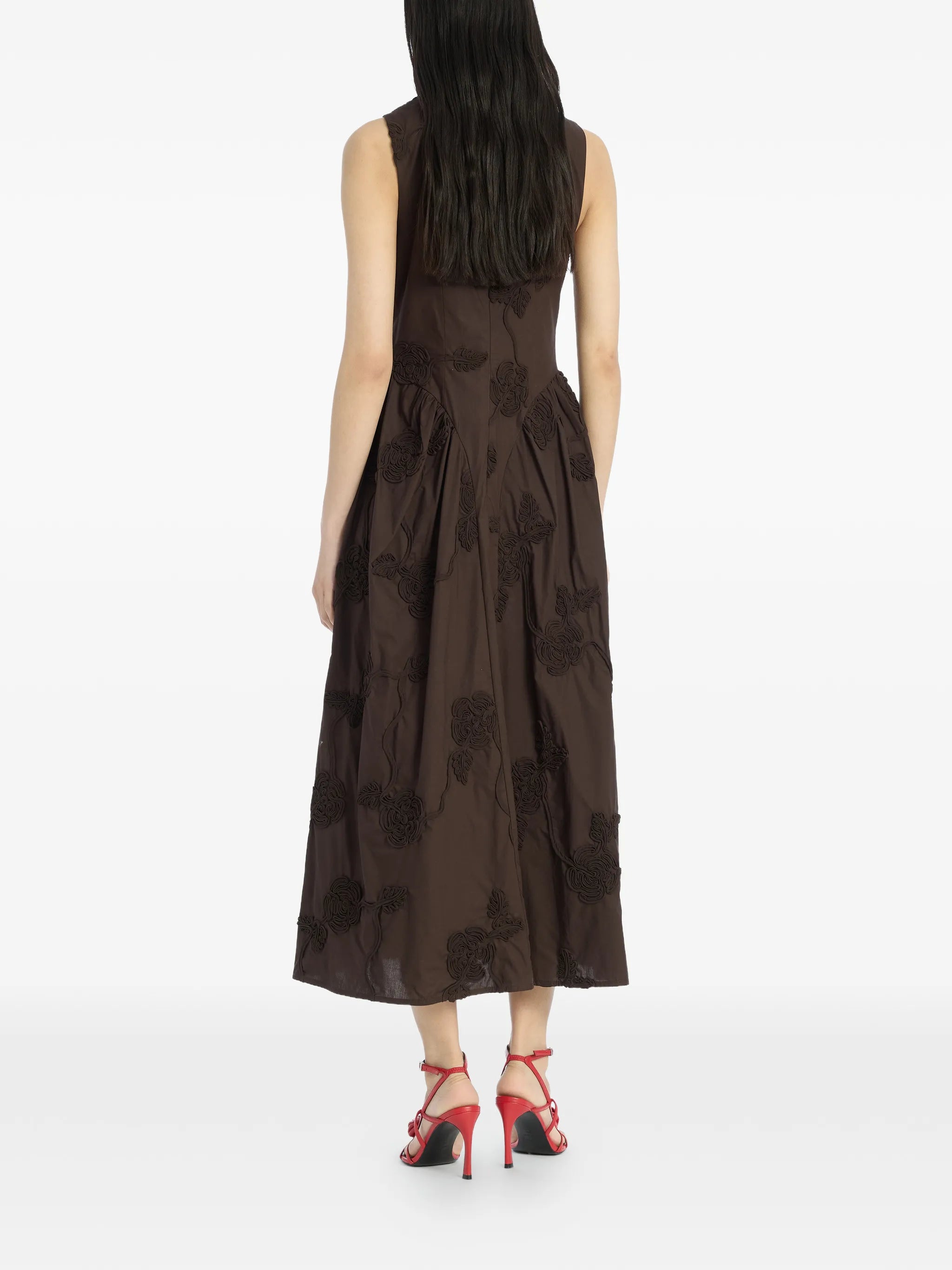 flower-motif midi dress