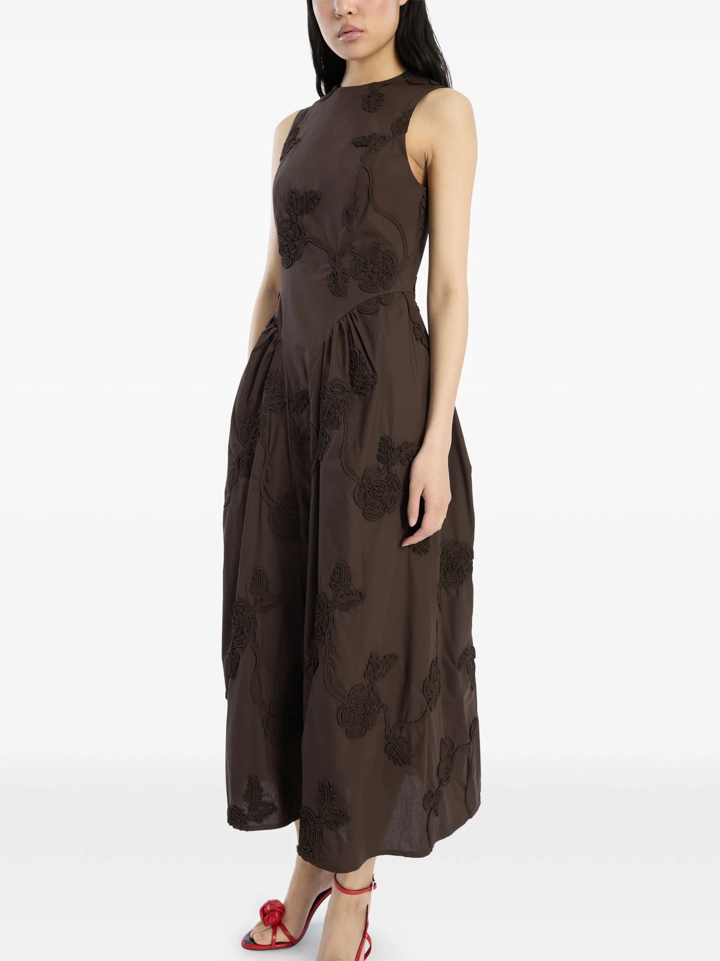 flower-motif midi dress