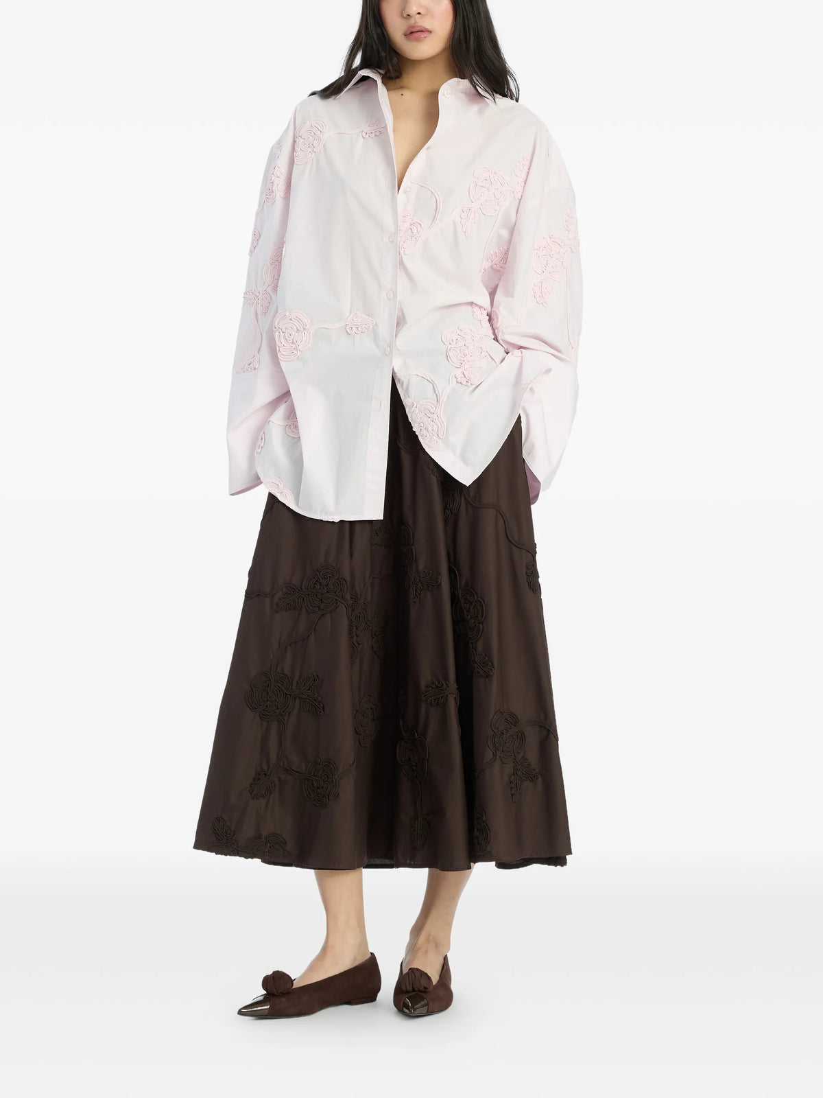 flower-appliqué oversized shirt