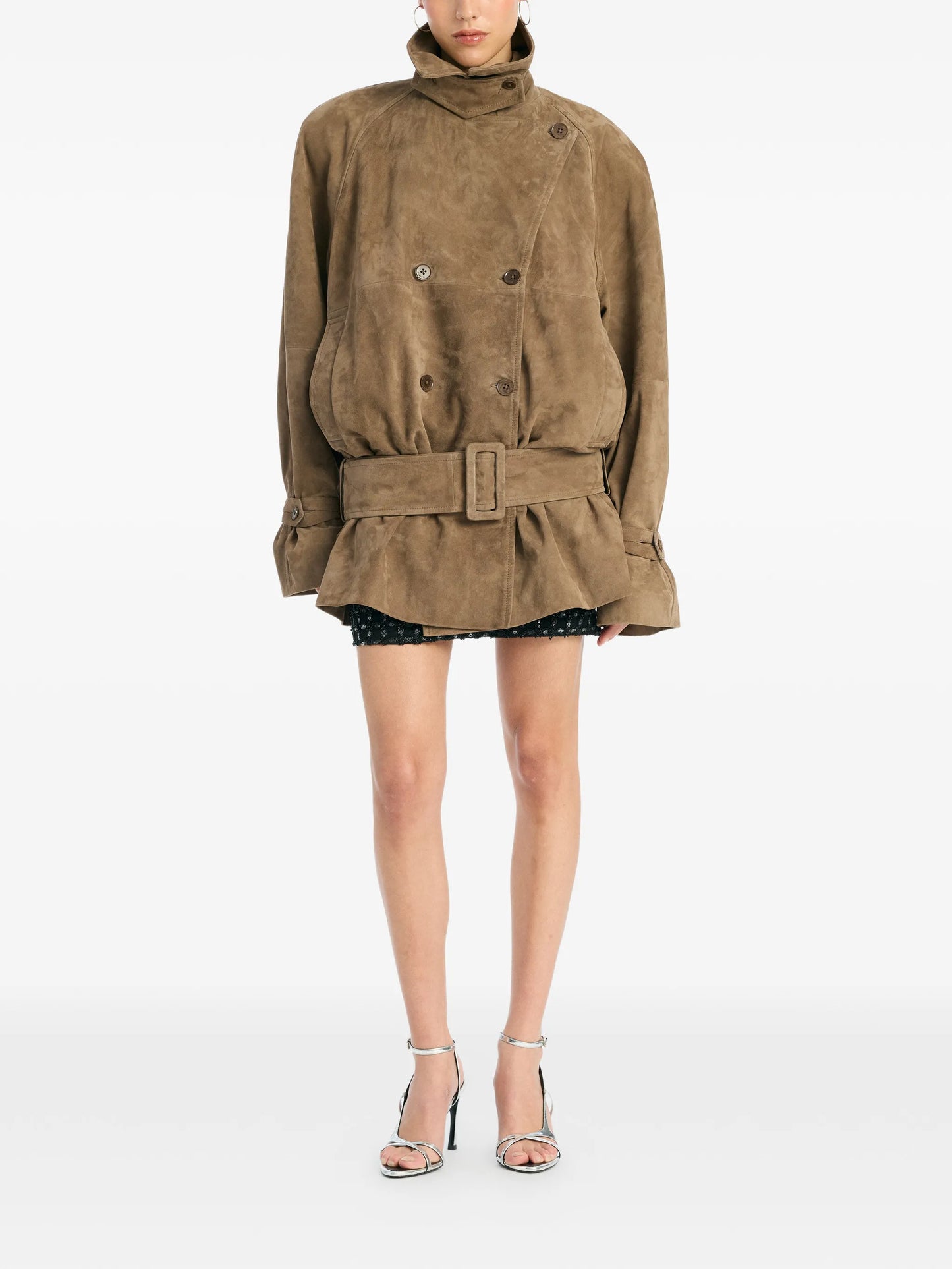 belted oversize suede jacket