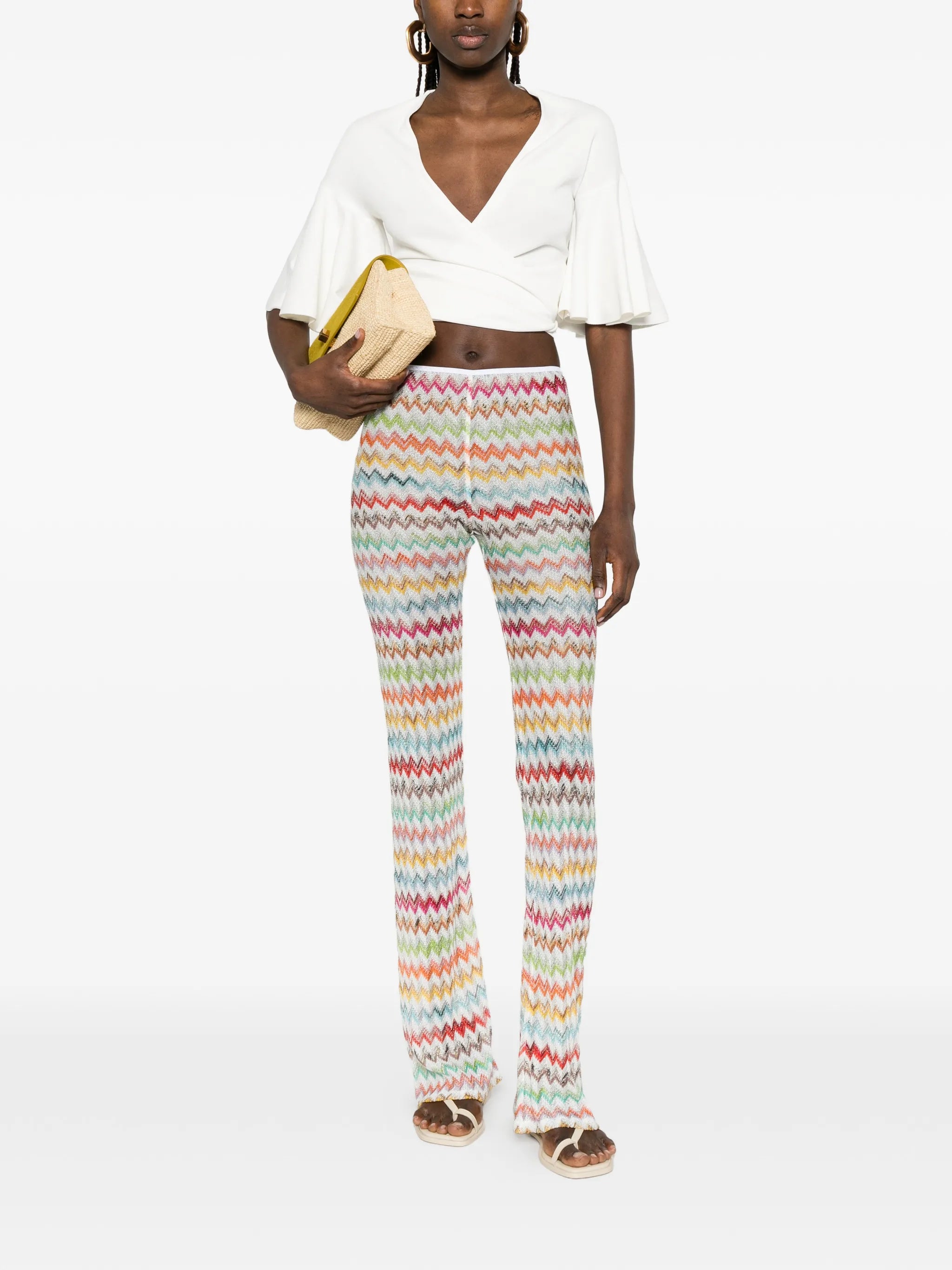 flared trousers in lamé with micro Zigzag pattern