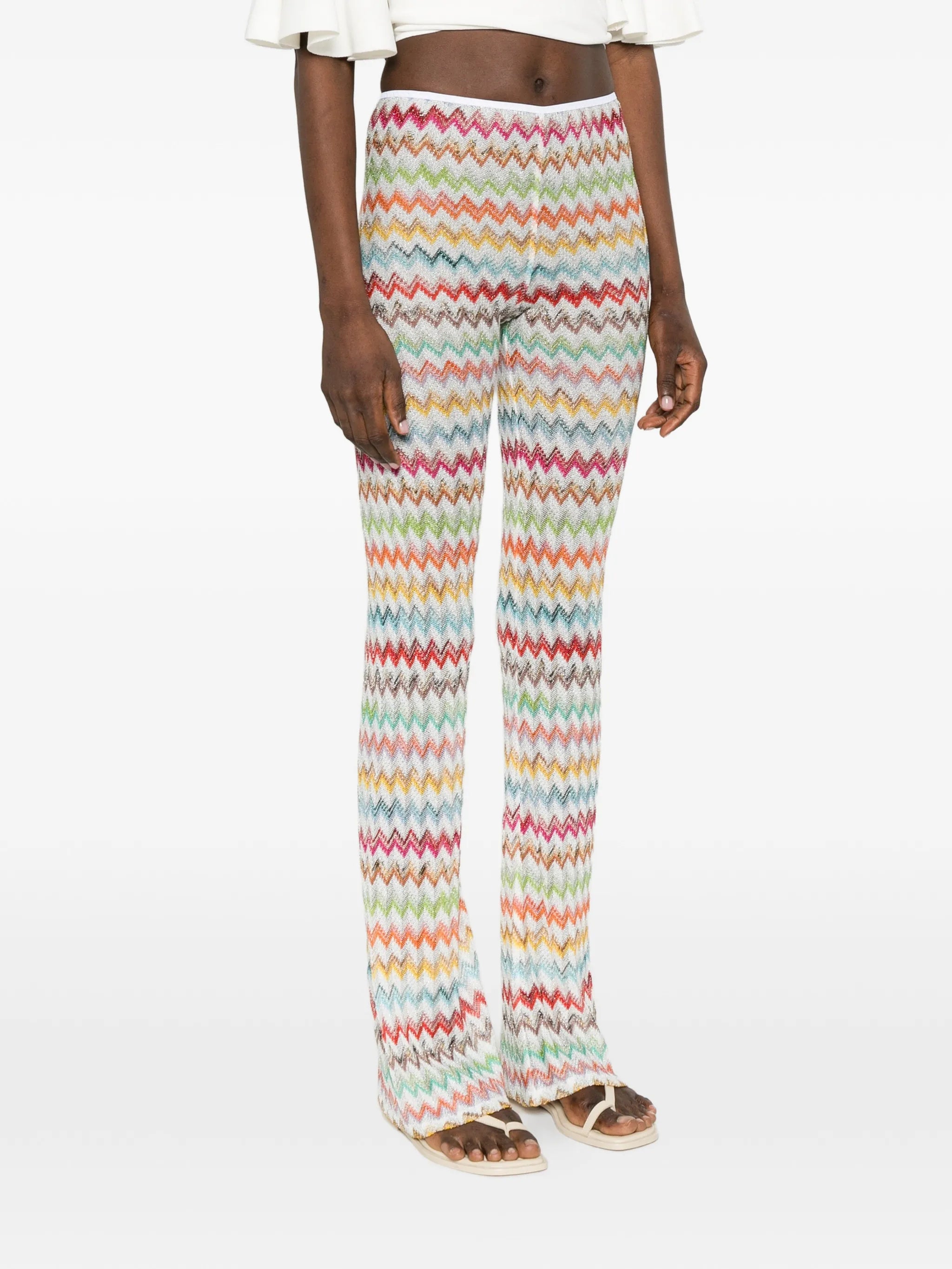 flared trousers in lamé with micro Zigzag pattern