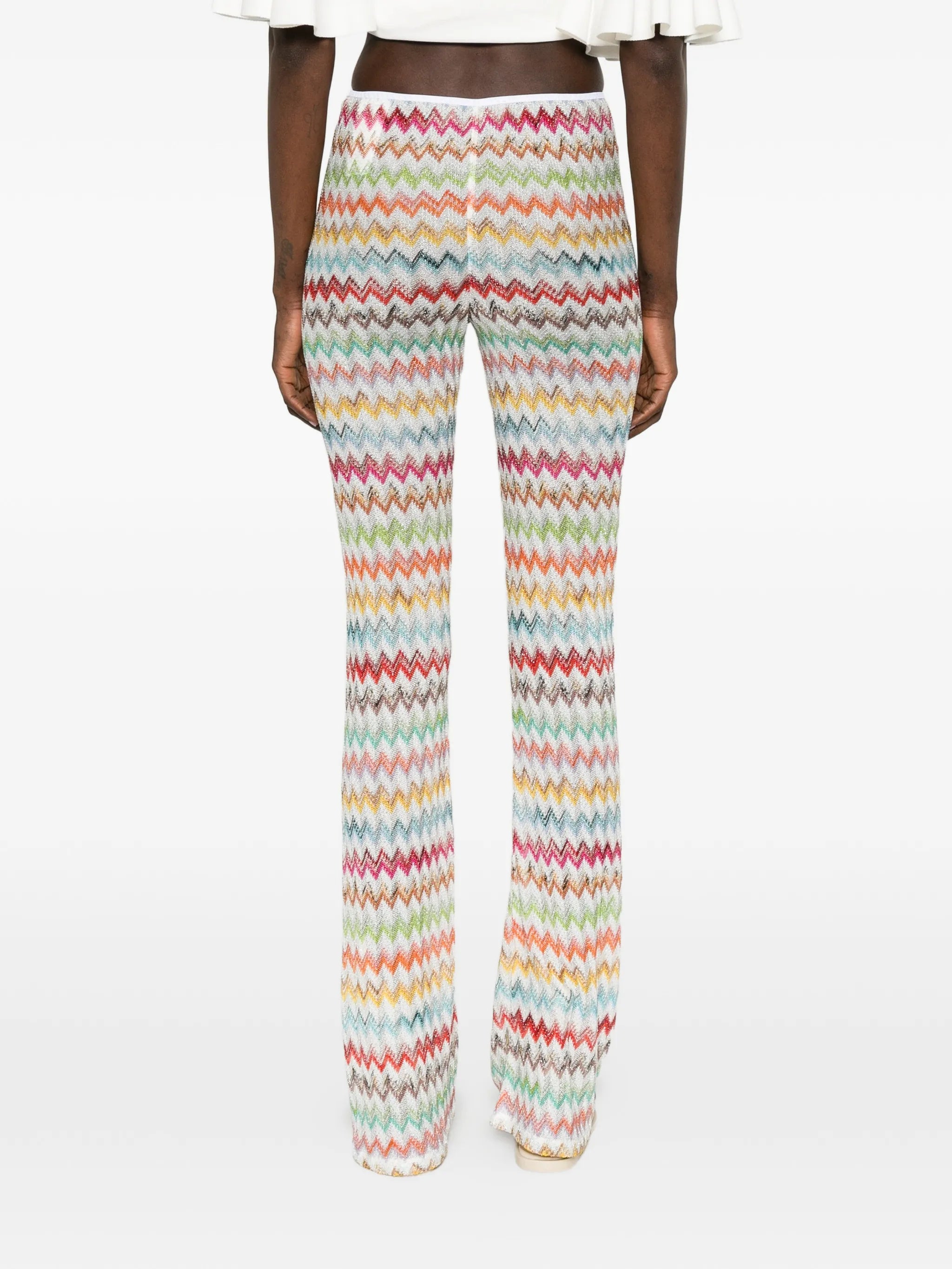 flared trousers in lamé with micro Zigzag pattern