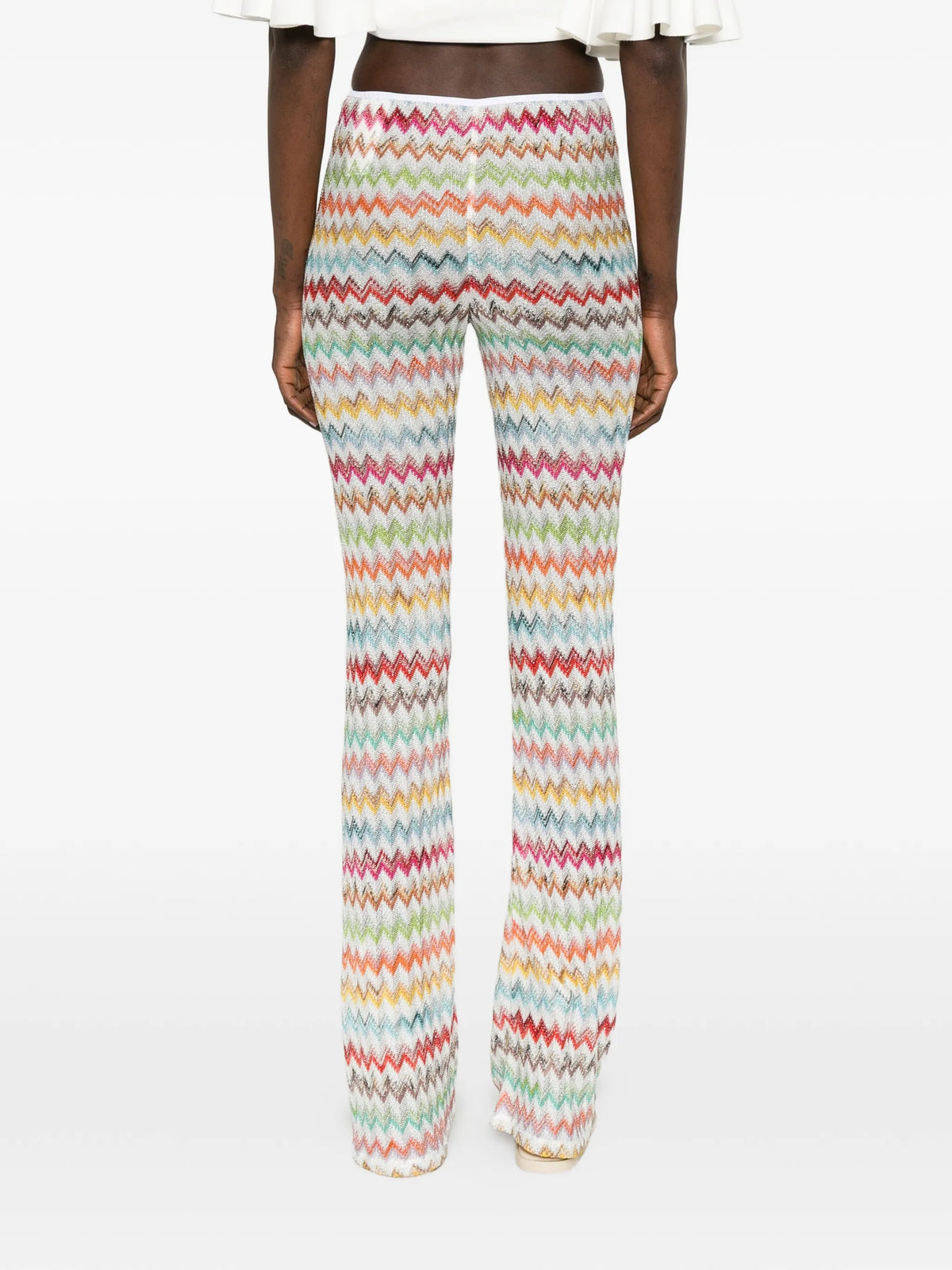 flared trousers in lamé with micro Zigzag pattern