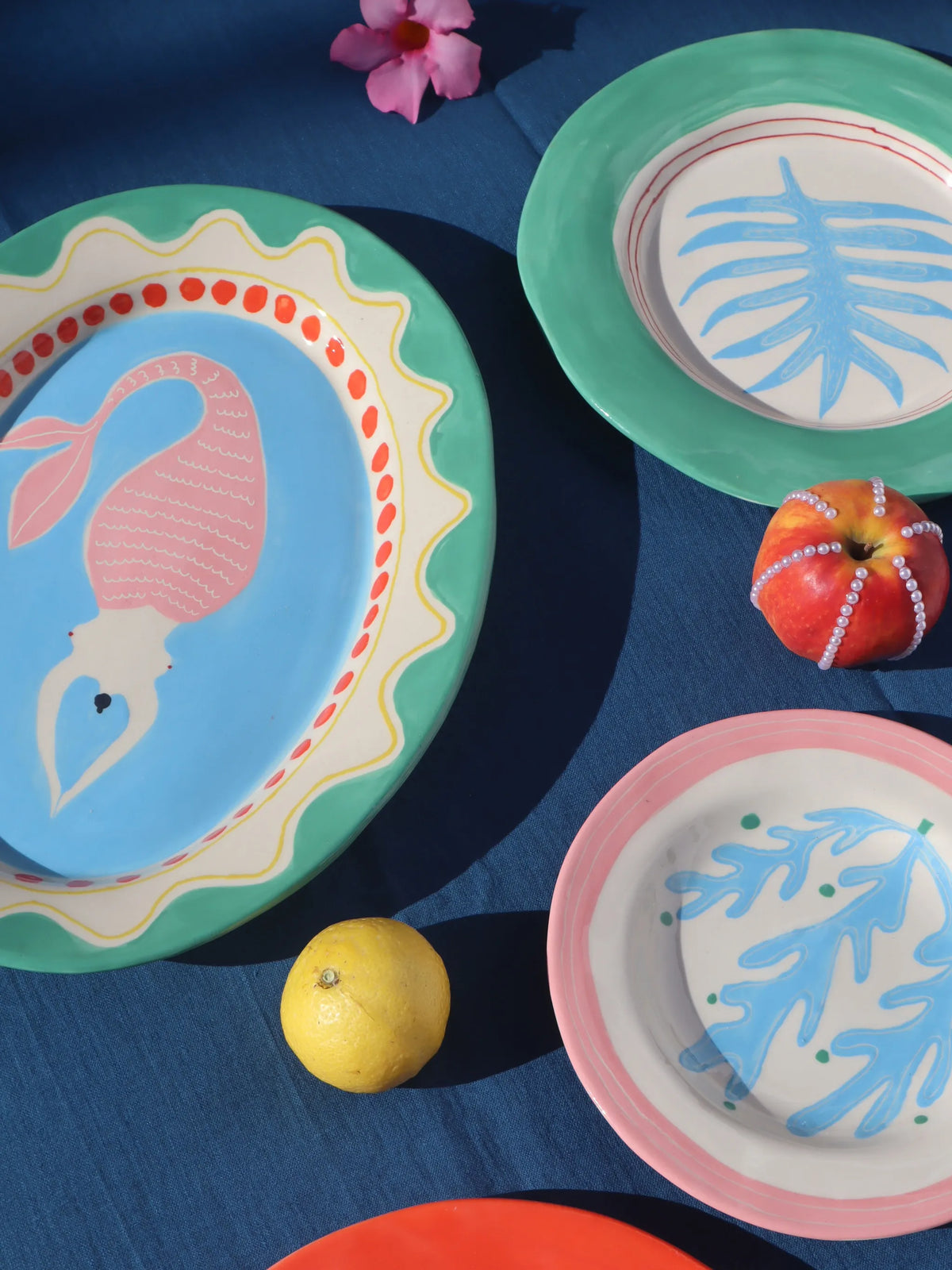 large mermaid-print decorative plate