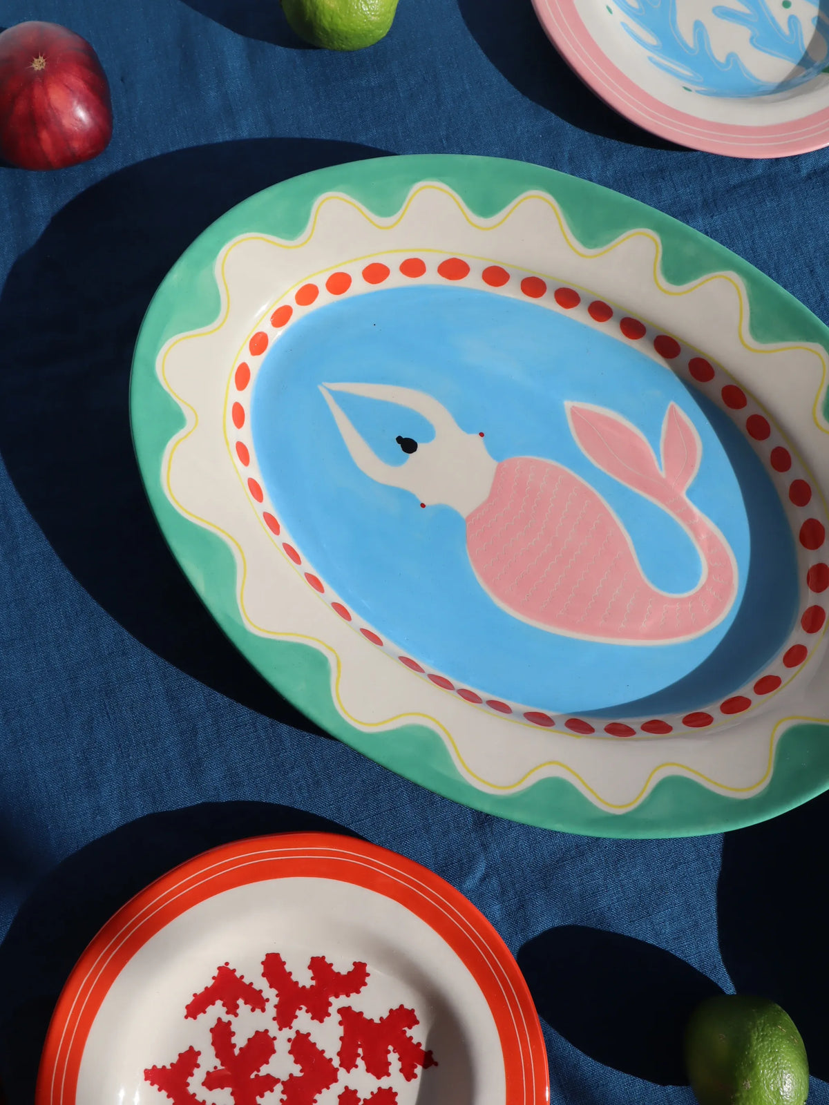 large mermaid-print decorative plate