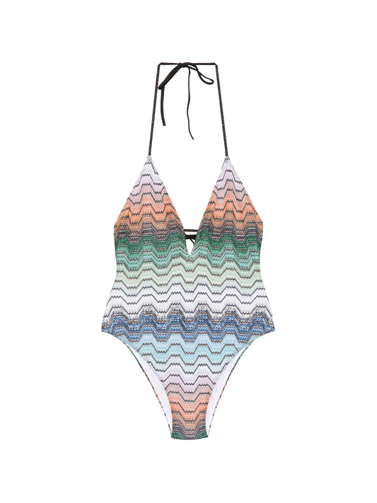 one-piece swimsuit with Greek motif