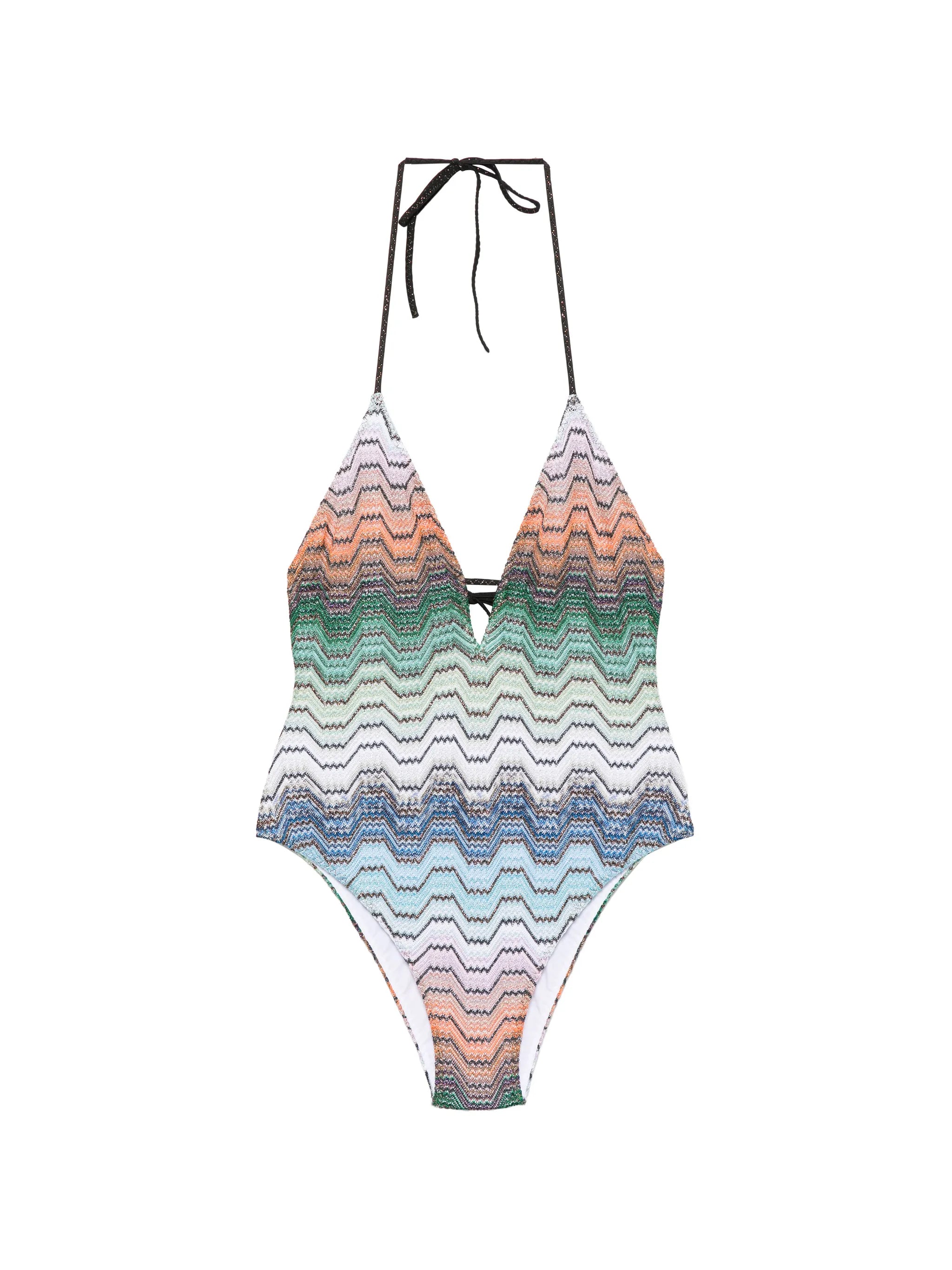 one-piece swimsuit with greek motif