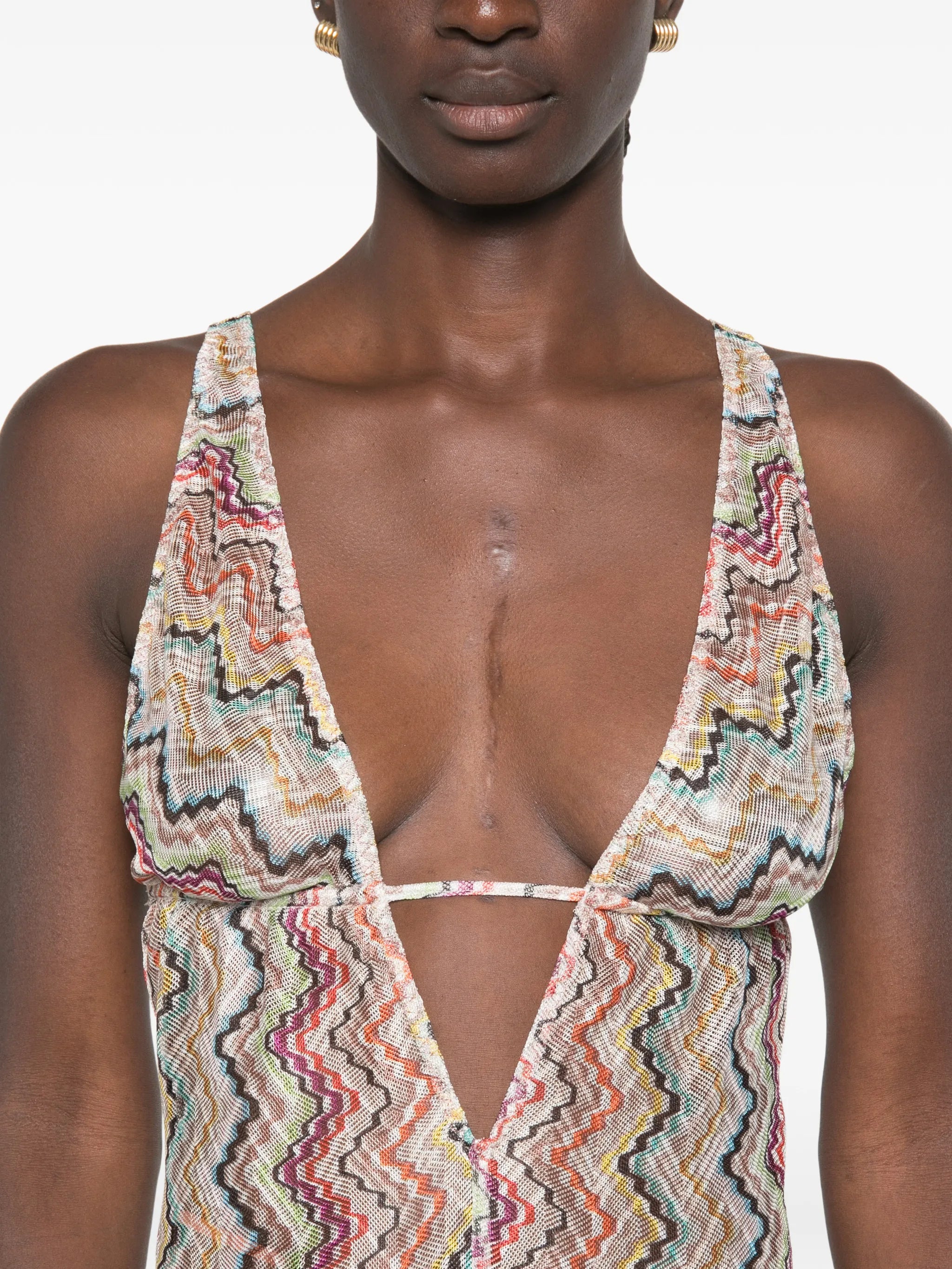 long cover-up jumpsuit with irregular Zigzag motif