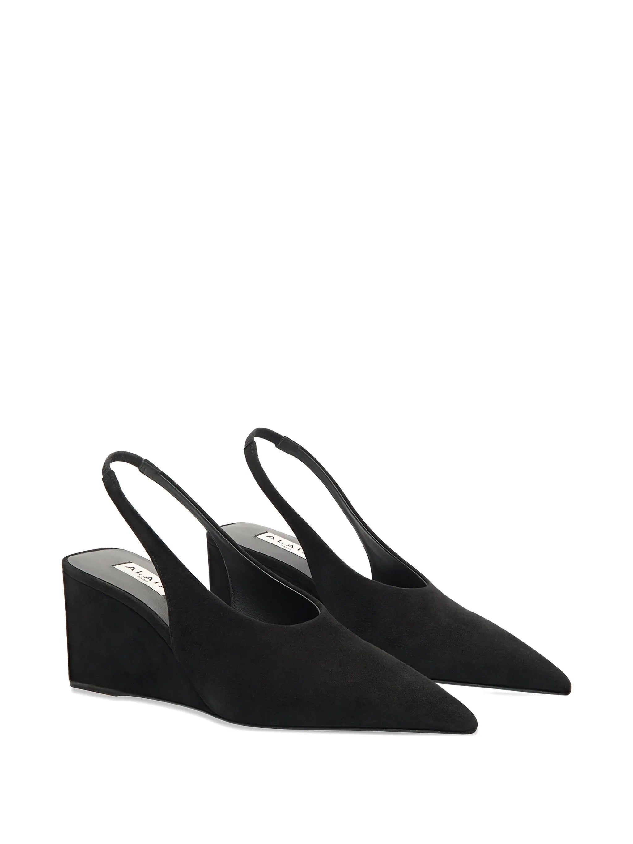Cube pointy wedge slingback pumps