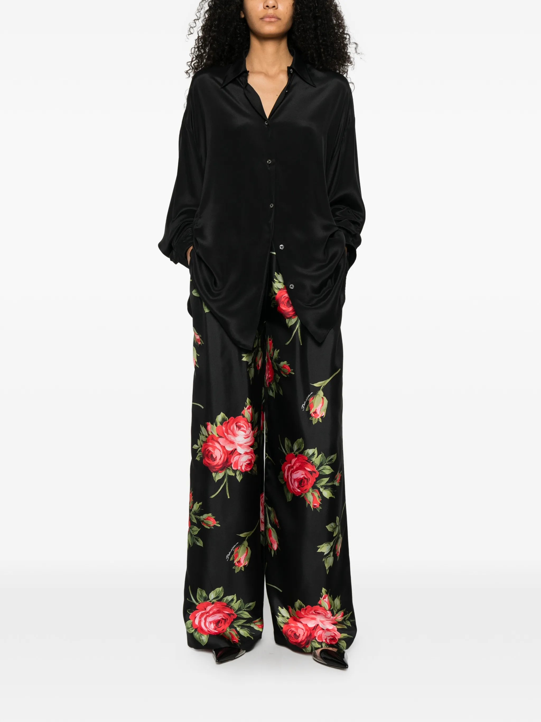 floral-print trousers