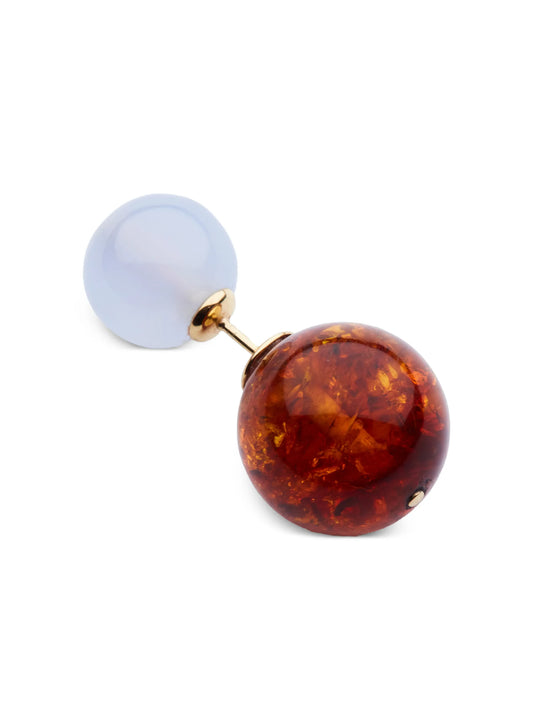 Bolas Duo chalcedony and amber earring