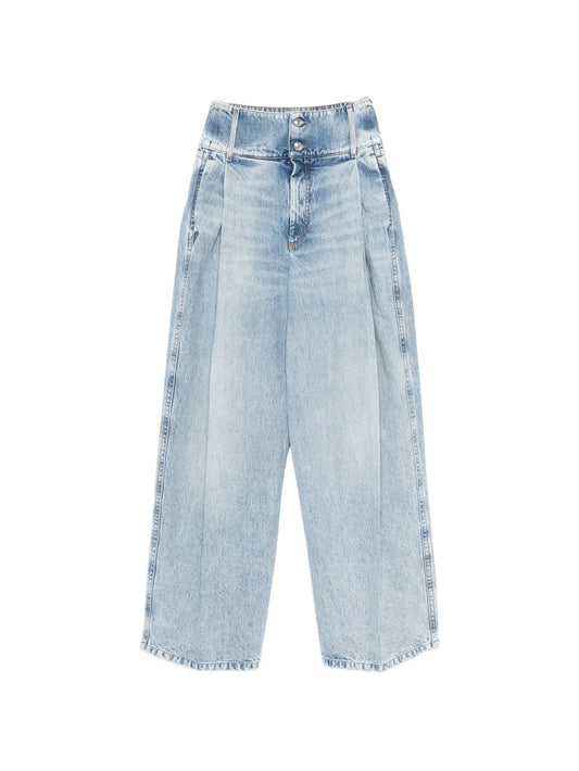 Salbatro button-embellished pleated denim trousers