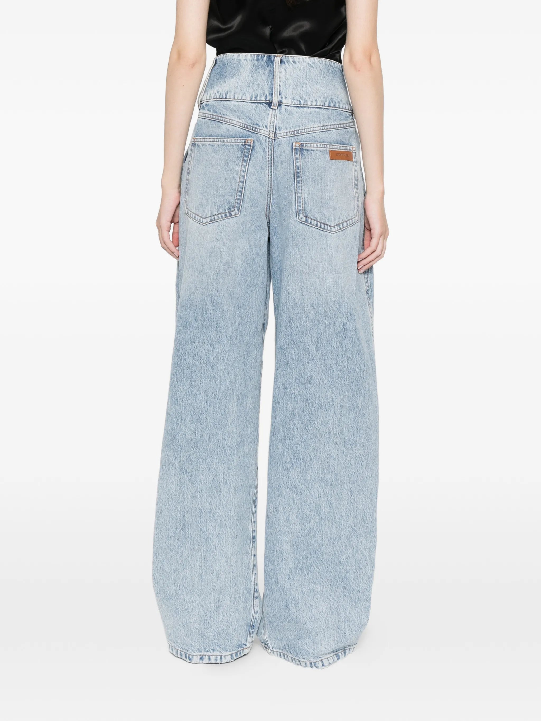 Salbatro button-embellished pleated denim trousers