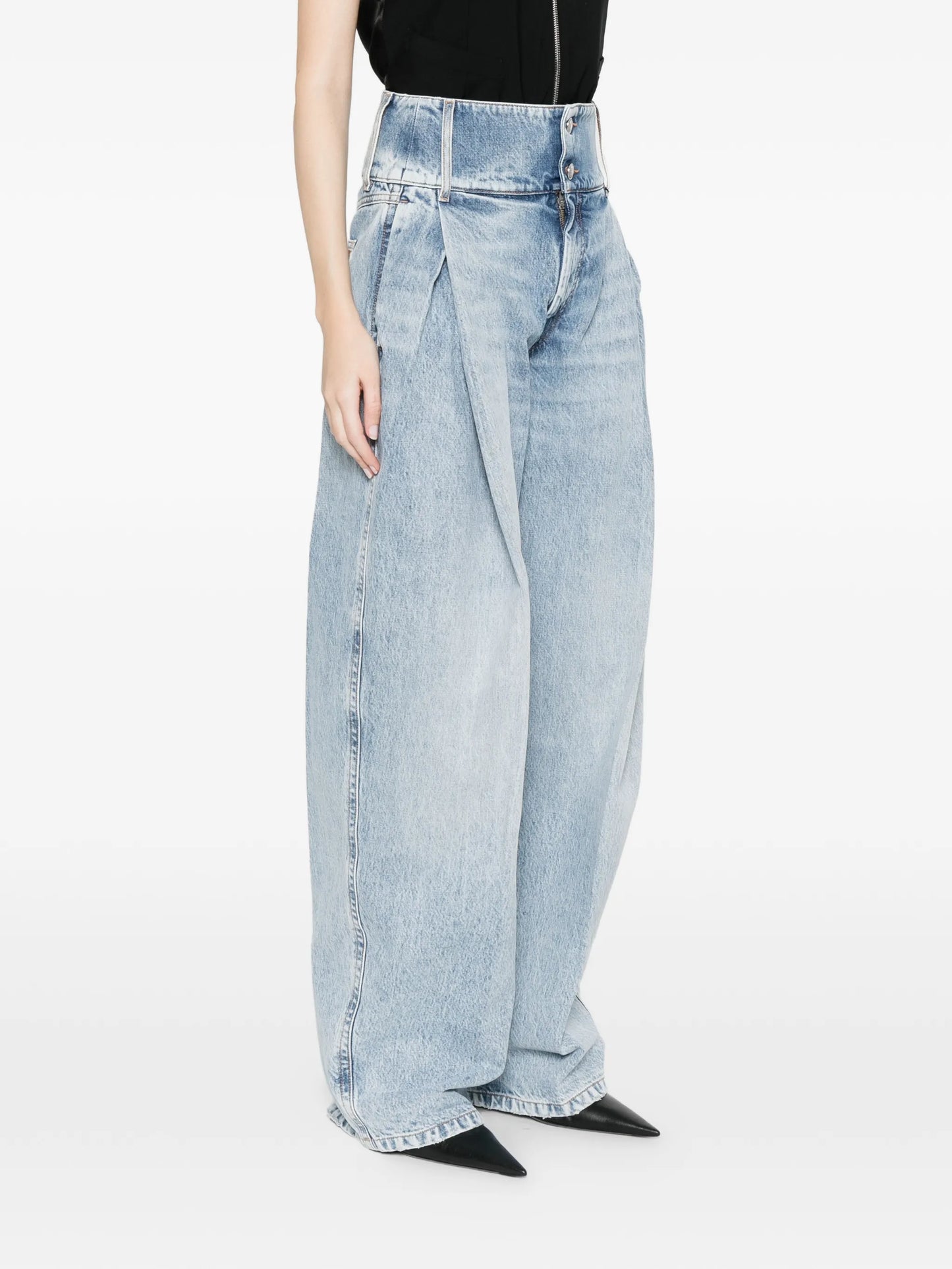 Salbatro button-embellished pleated denim trousers