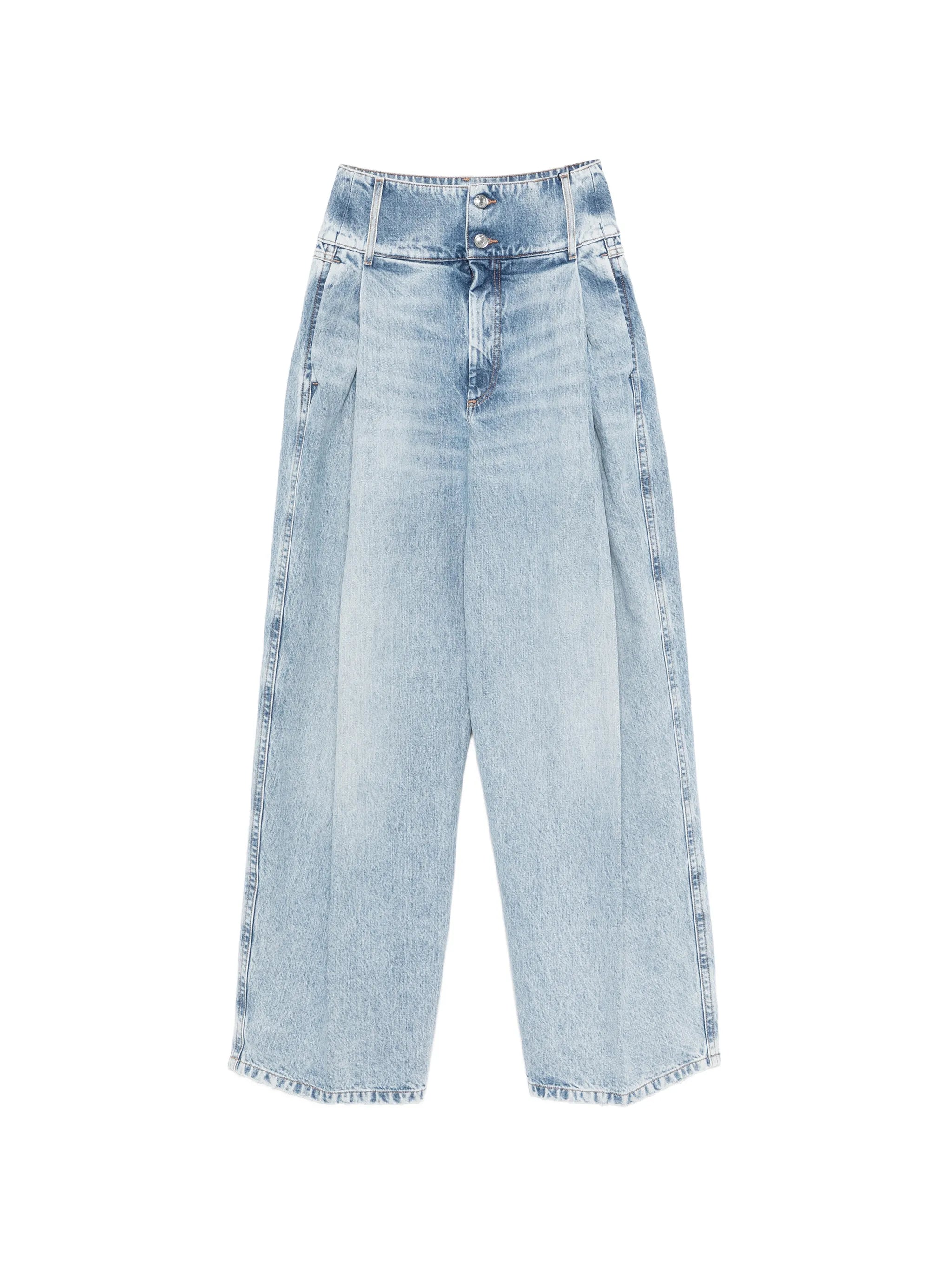 Salbatro button-embellished pleated denim trousers