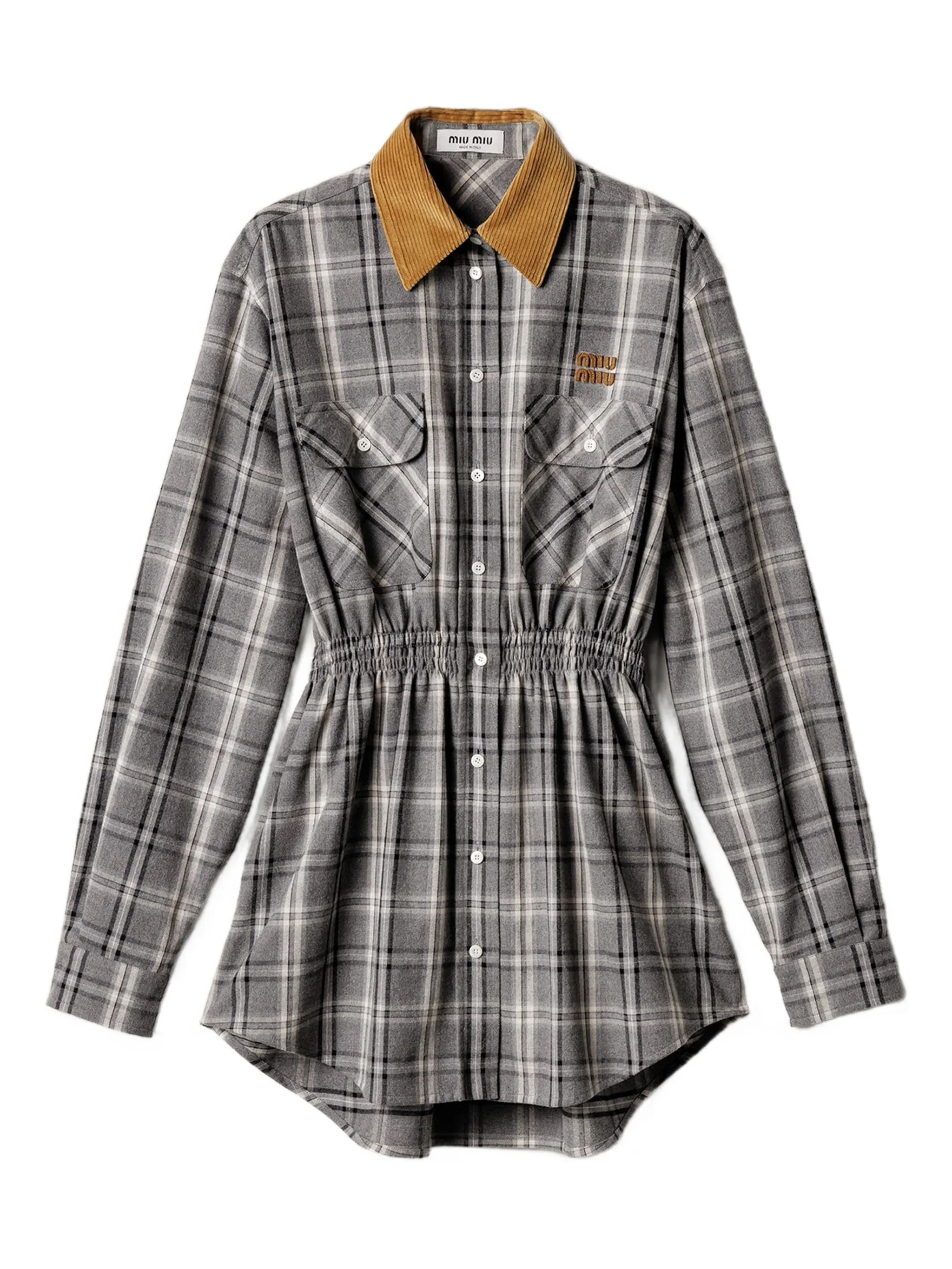 buttoned check-pattern mini dress