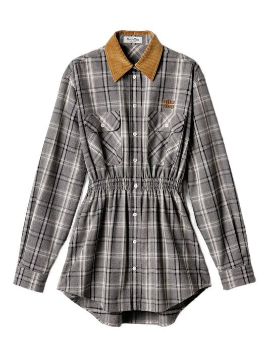buttoned check-pattern mini dress