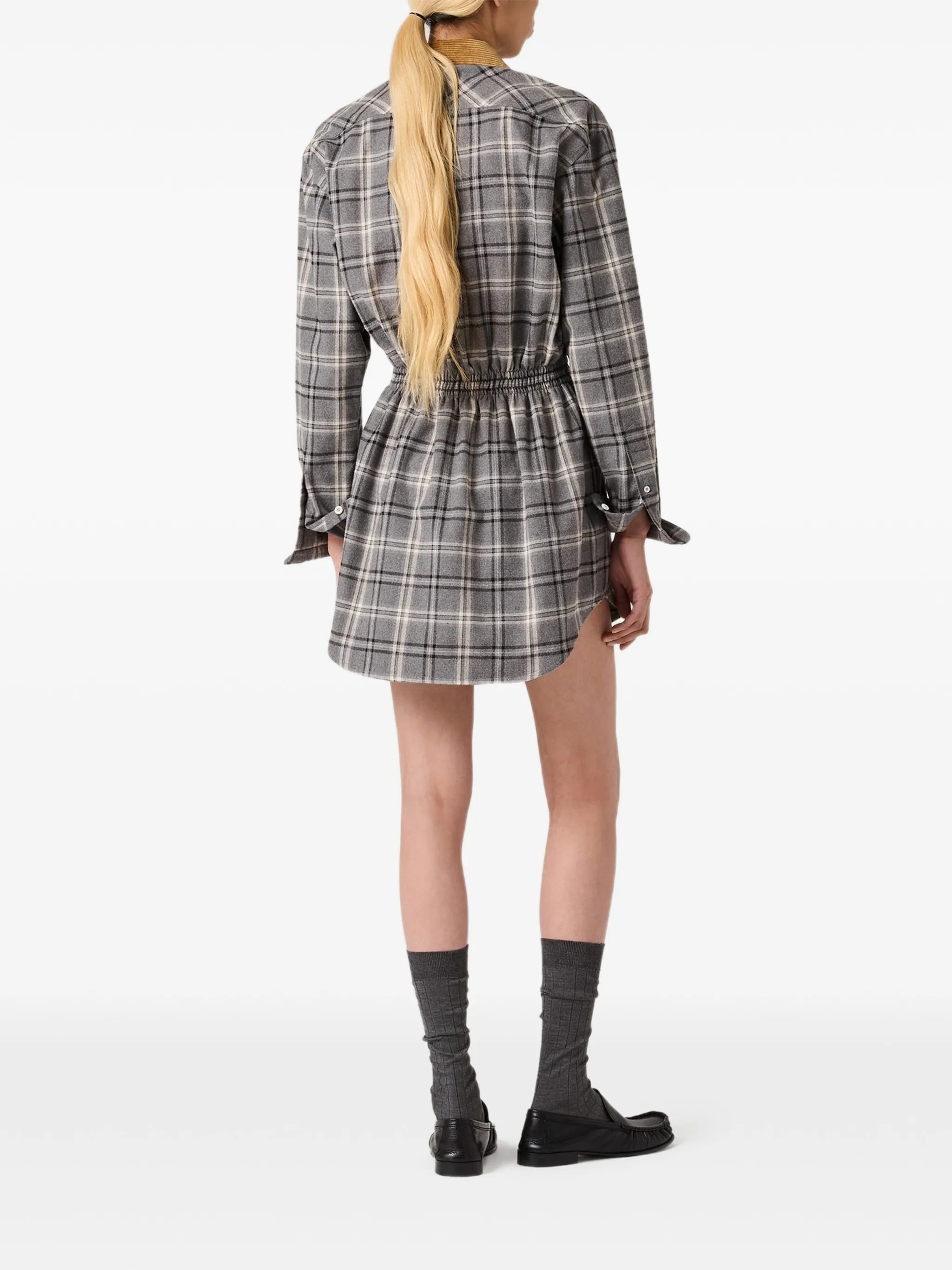 buttoned check-pattern mini dress