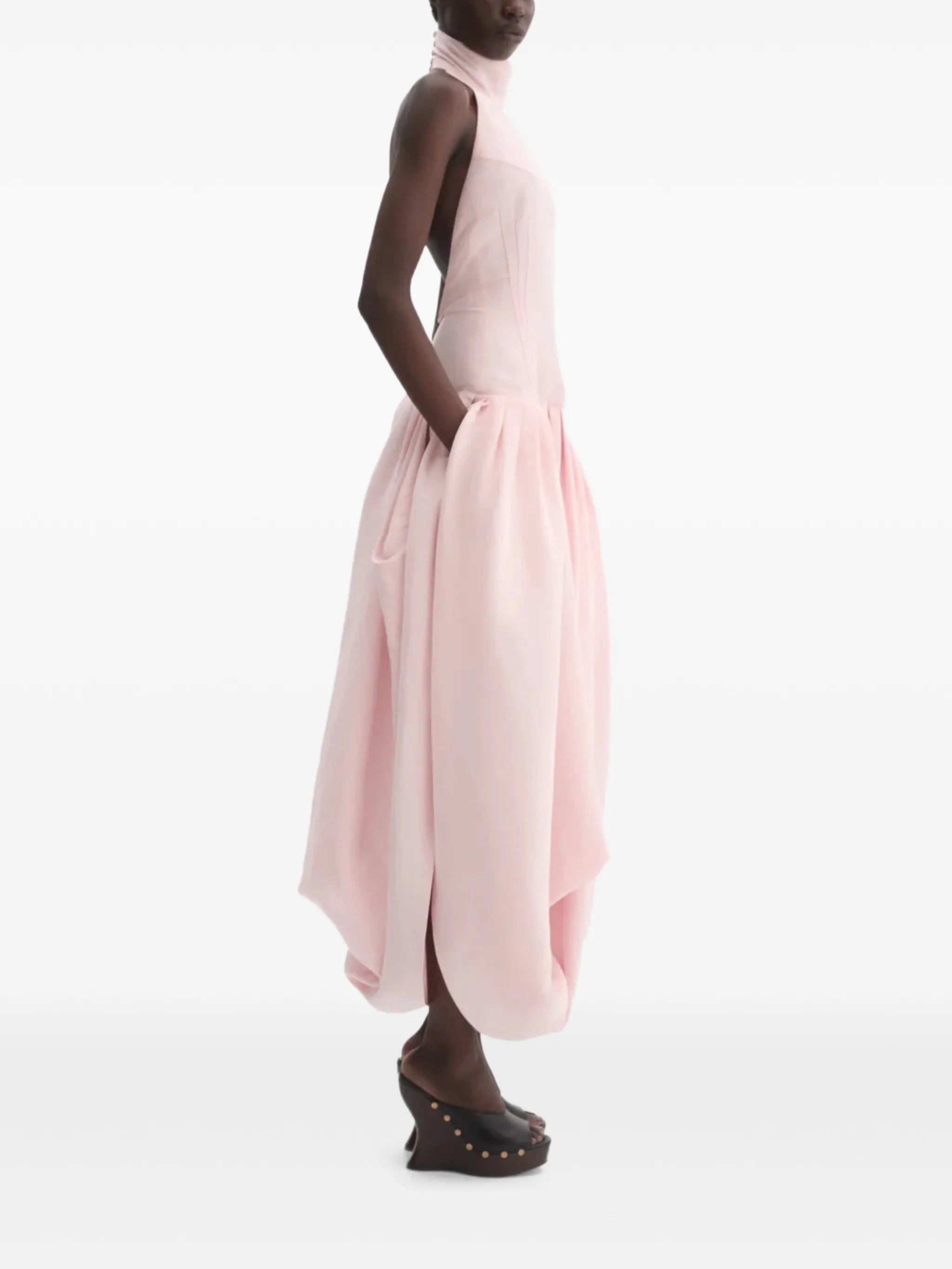 halterneck draped dress